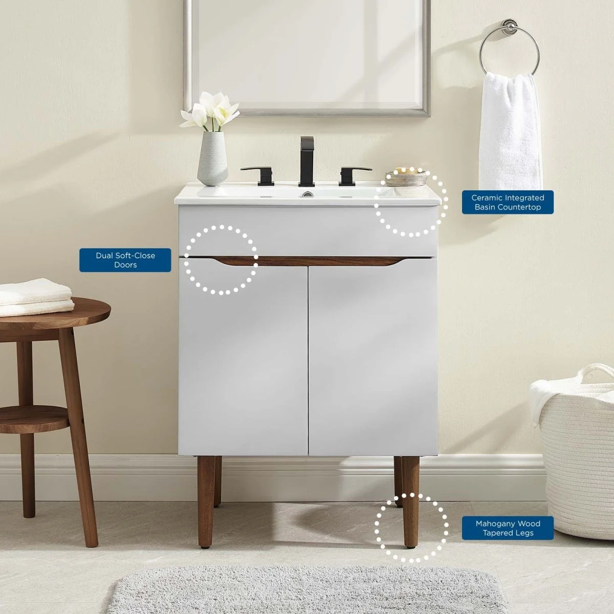 Mid-Century Modern Bathroom Vanity with Sink — Multiple Sizes and Finishes Available - Image 2