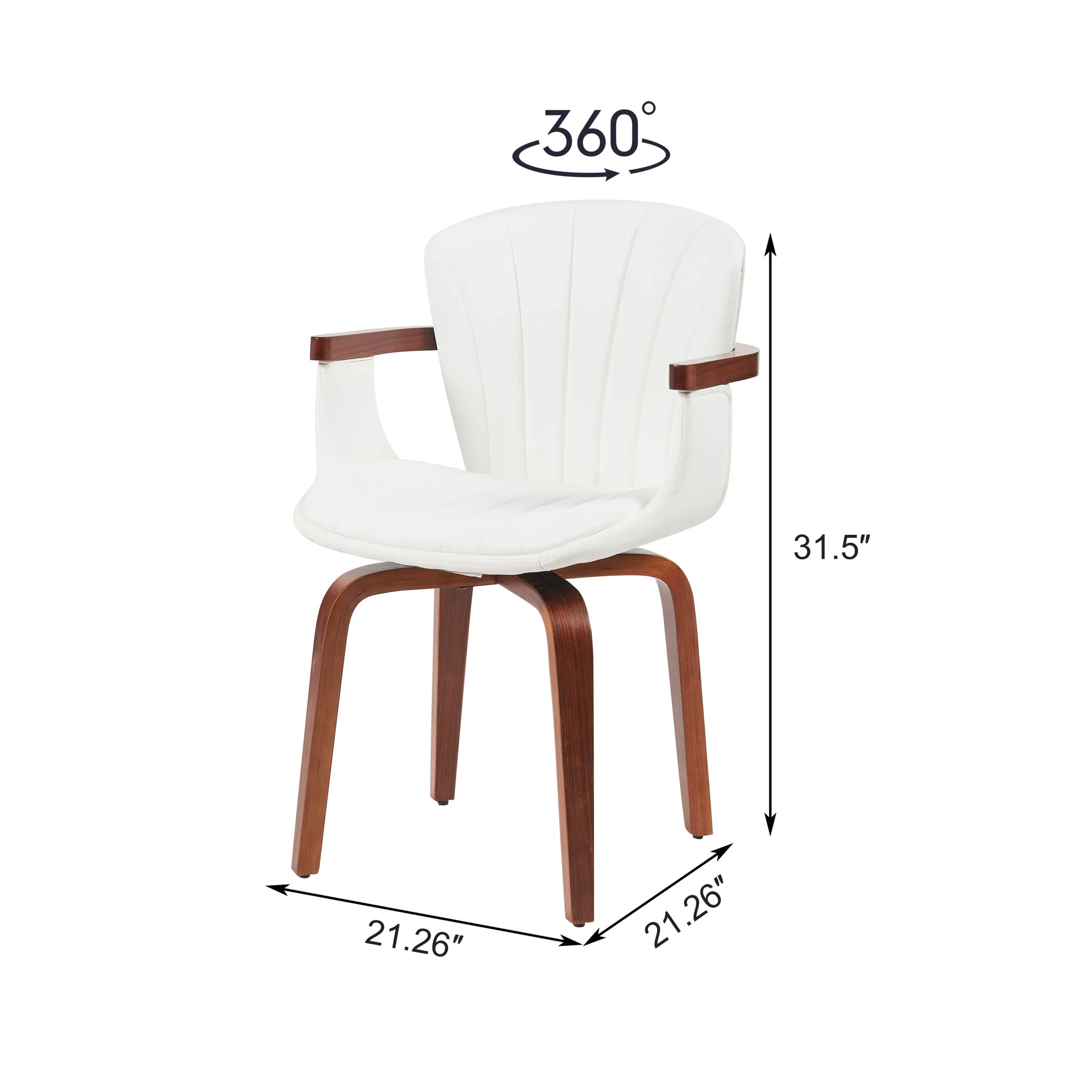 Mid Century Modern Bentwood Swivel Dining Chairs (Set of 2) - White / Walnut - Image 3