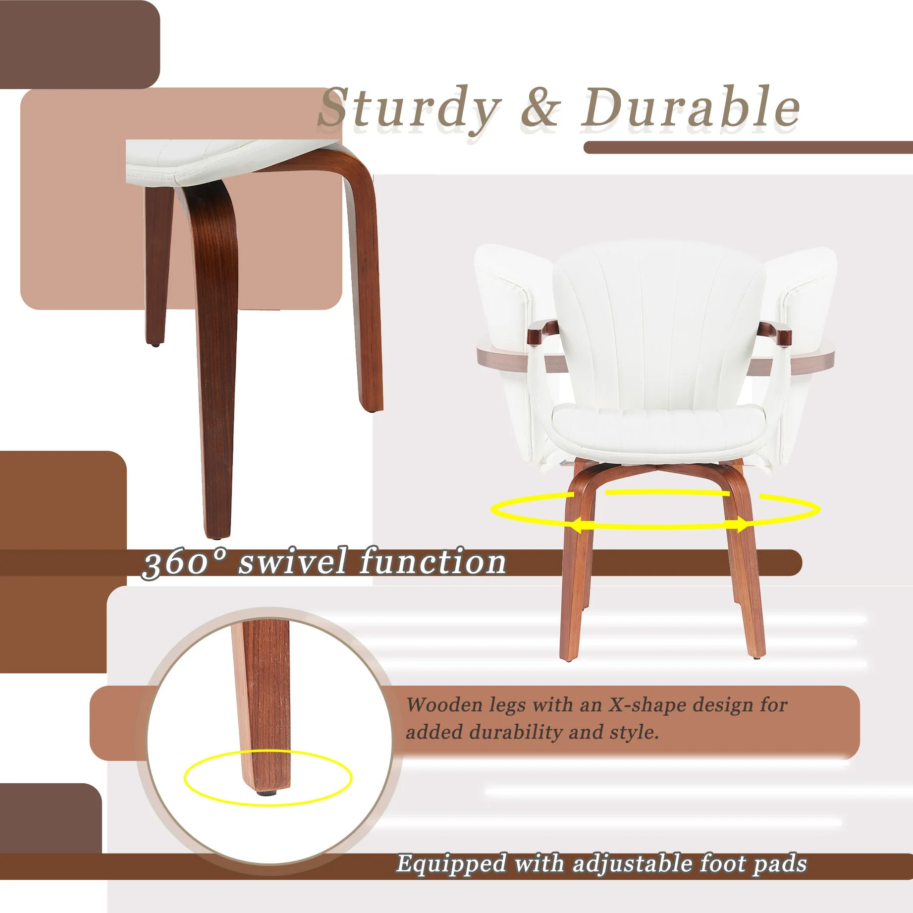 Mid Century Modern Bentwood Swivel Dining Chairs (Set of 2) - White / Walnut - Image 4