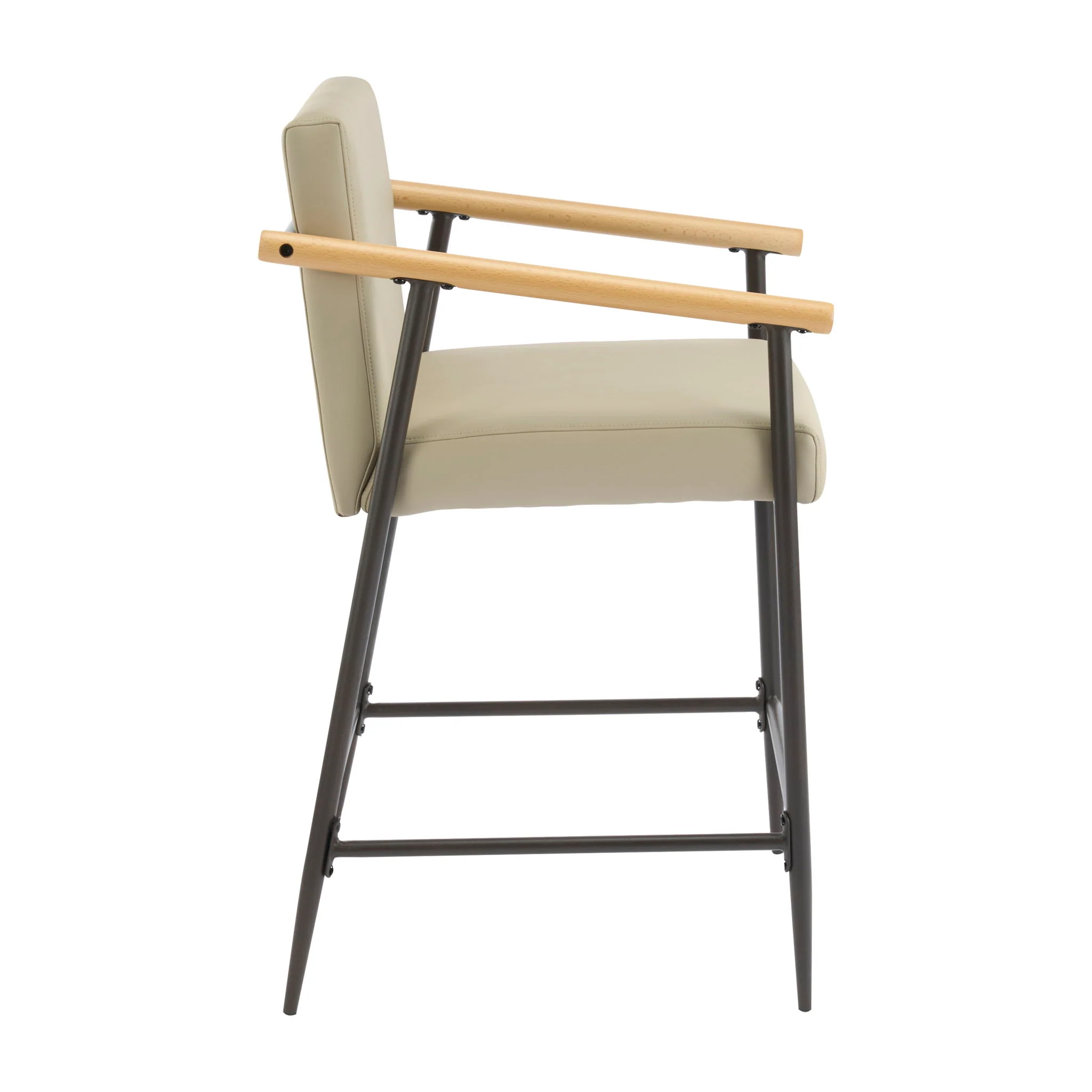Mid Century Modern Counter Stool Set With Espresso Metal Frame - Khaki - Image 6