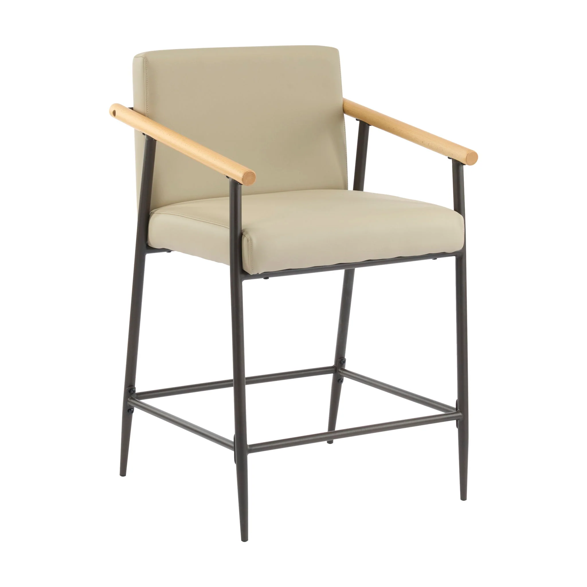 Mid Century Modern Counter Stool Set With Espresso Metal Frame - Khaki - Image 8