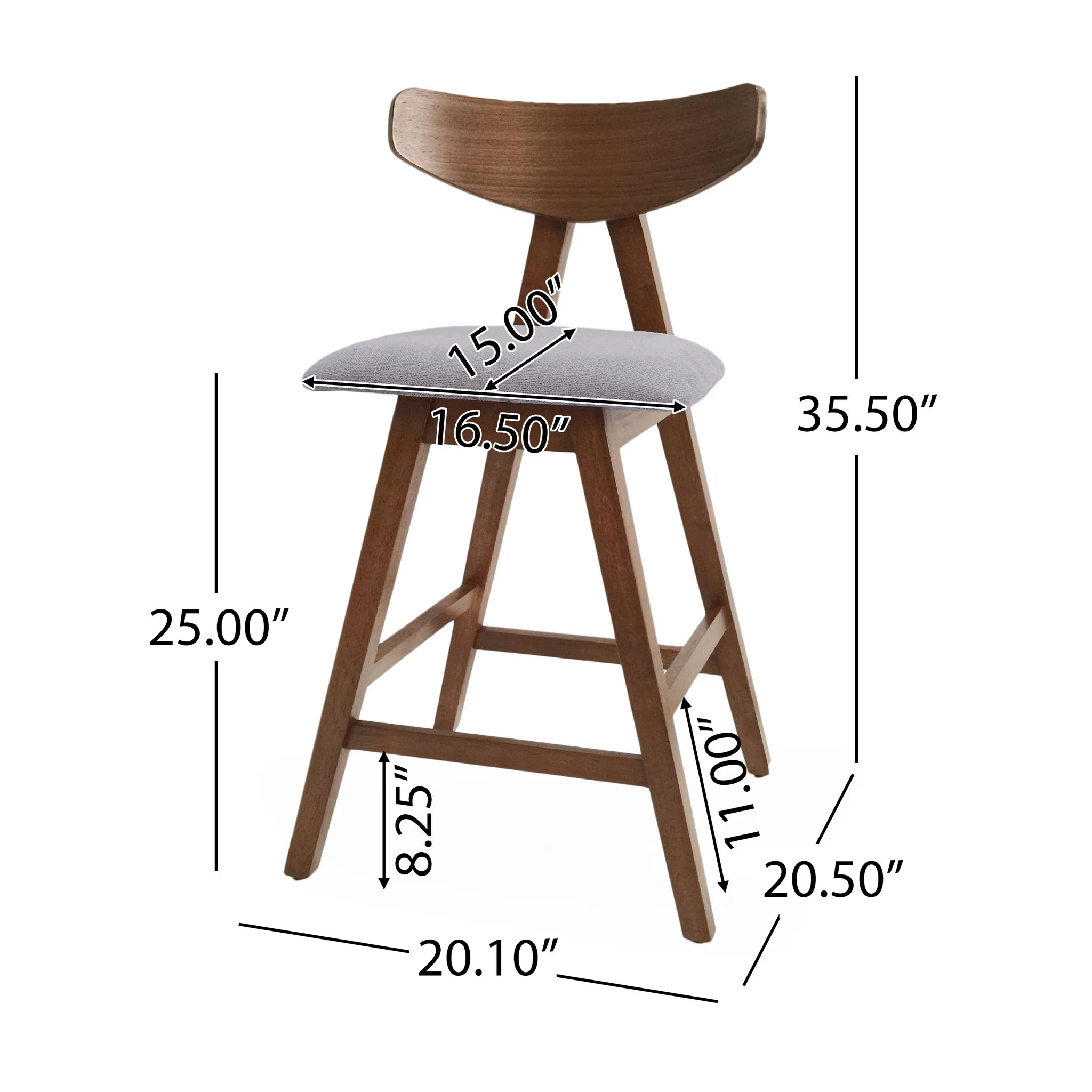 Mid Century Modern Counter Stool With V Shape Frame And Upholstered Seating - Image 7