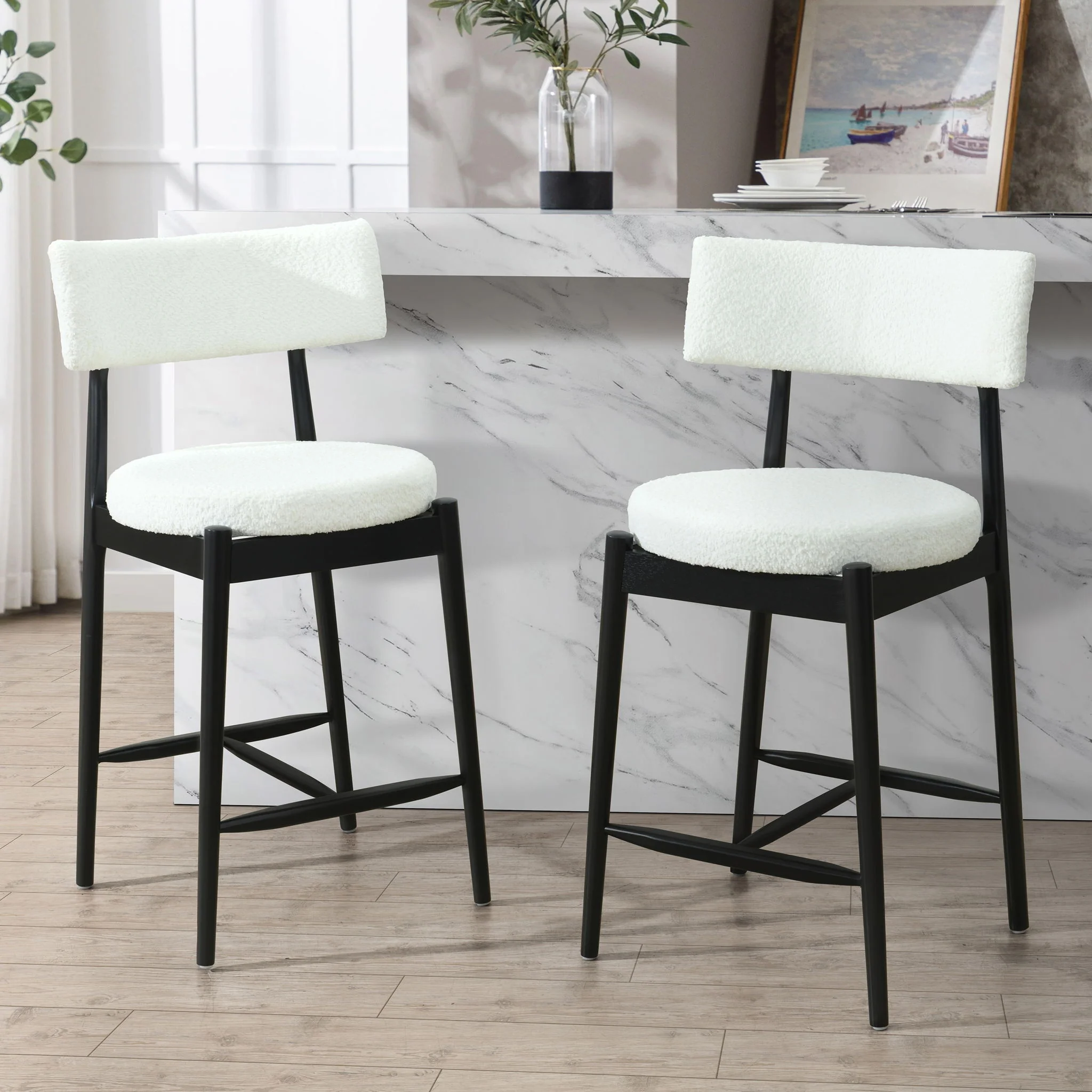 Mid Century Modern Counter Stools, Fabric Upholstered Chairs - Image 17