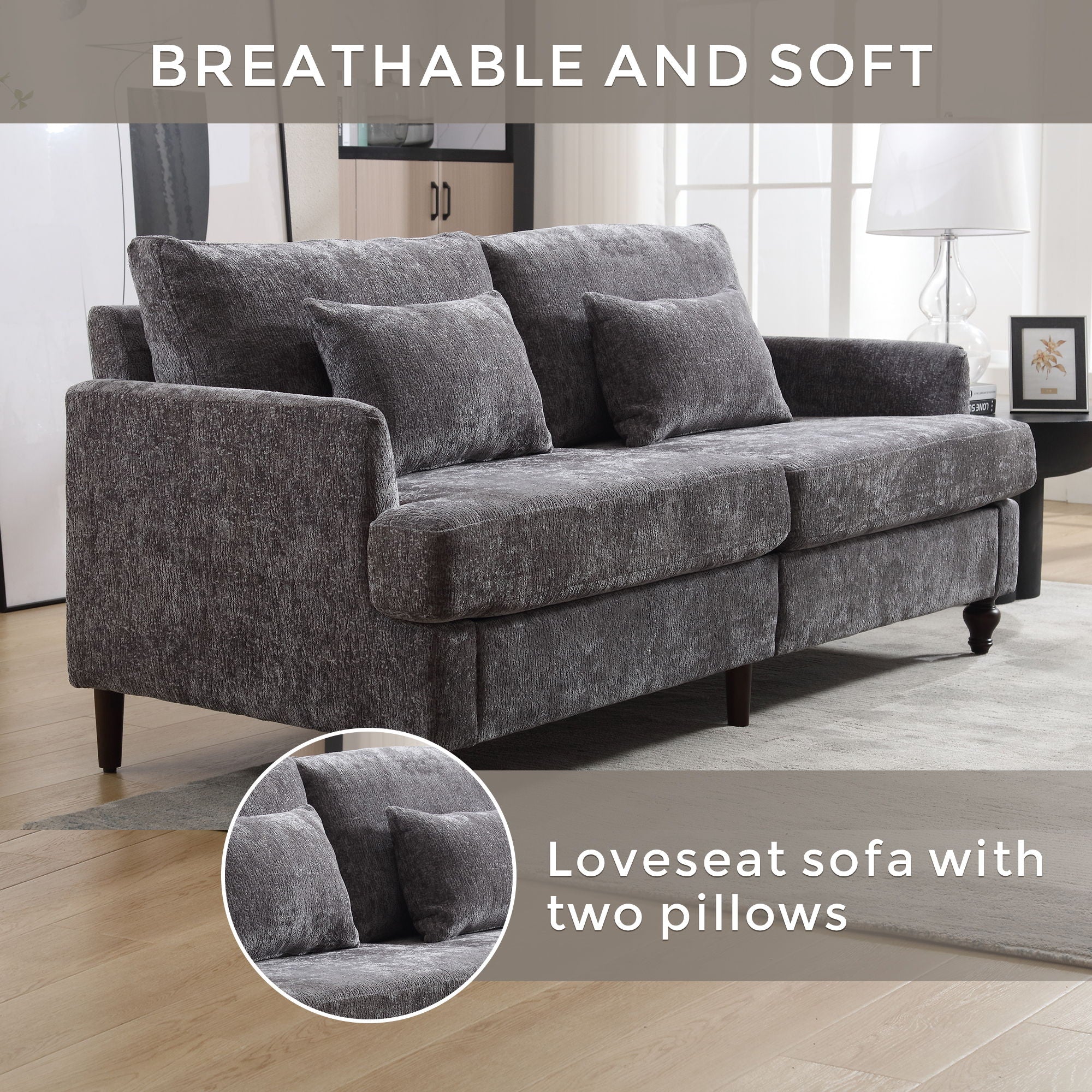 Mid Century Modern Fabric Loveseat Sofa, 2 Seat Upholstered Couch - Image 50