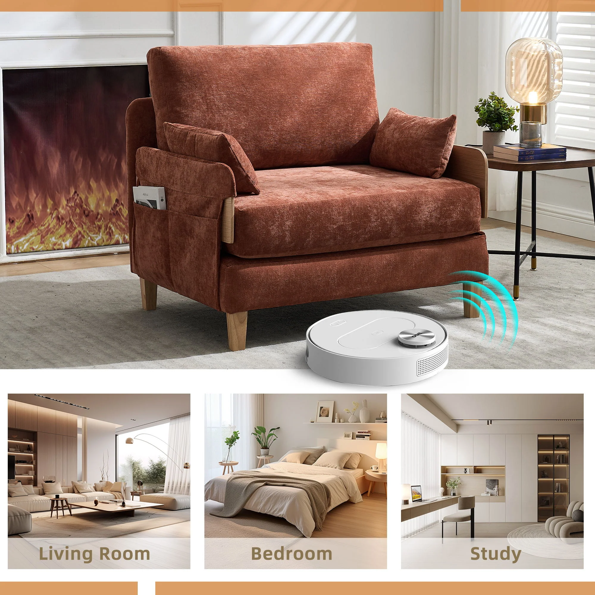 Mid Century Modern Foldable Sofa Bed, 3 In 1 Convertible Sleeper With 3 Pillows - Image 11