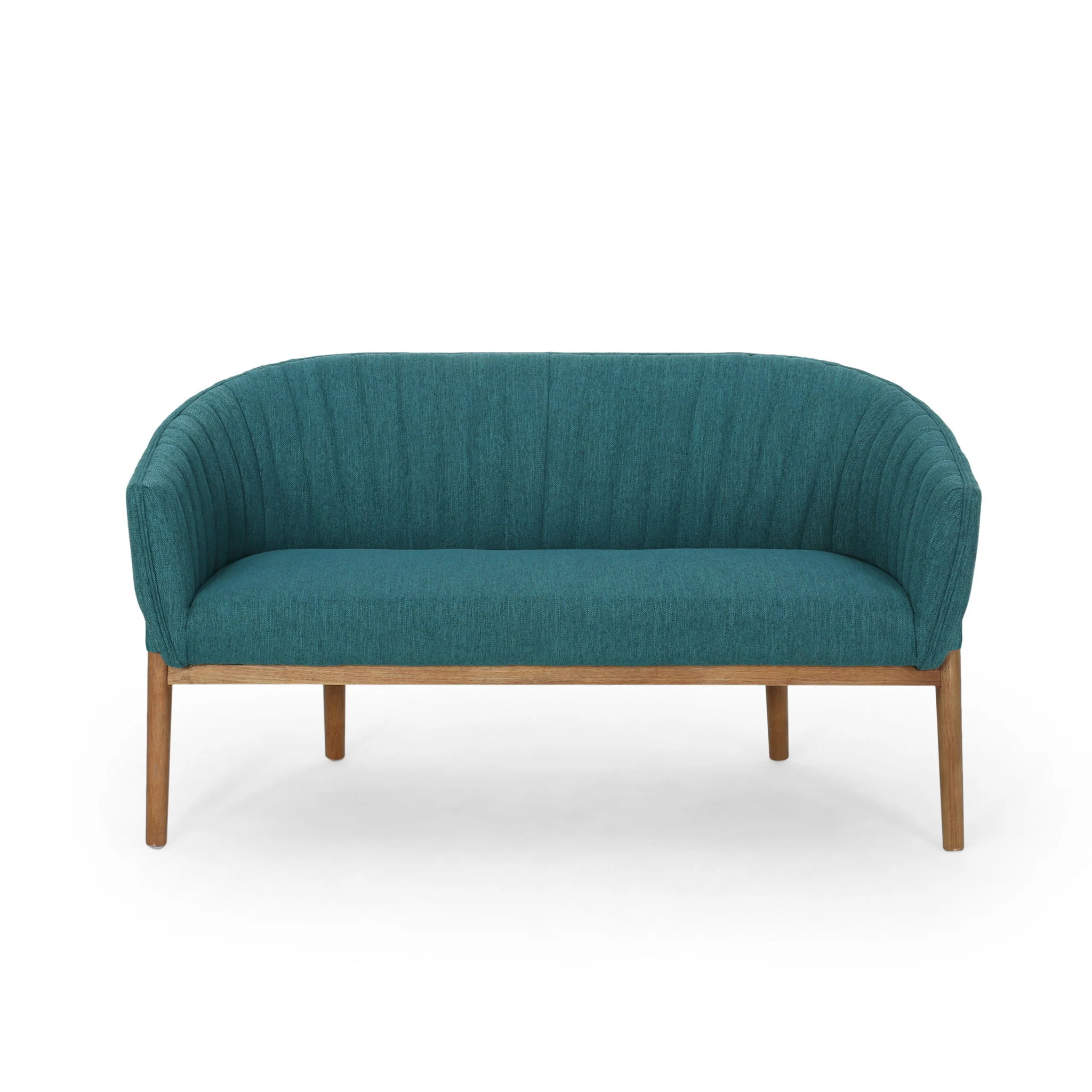 Mid Century Modern Loveseat With Channel Stitched Backrest - Image 2