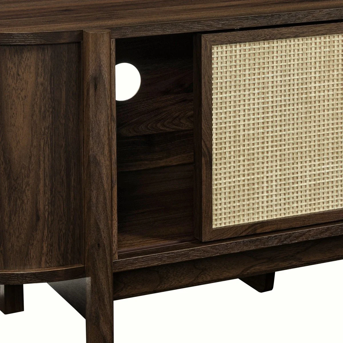Mid Century Modern Oval TV Stand with Sliding Doors and Storage 61 Inch - Image 2