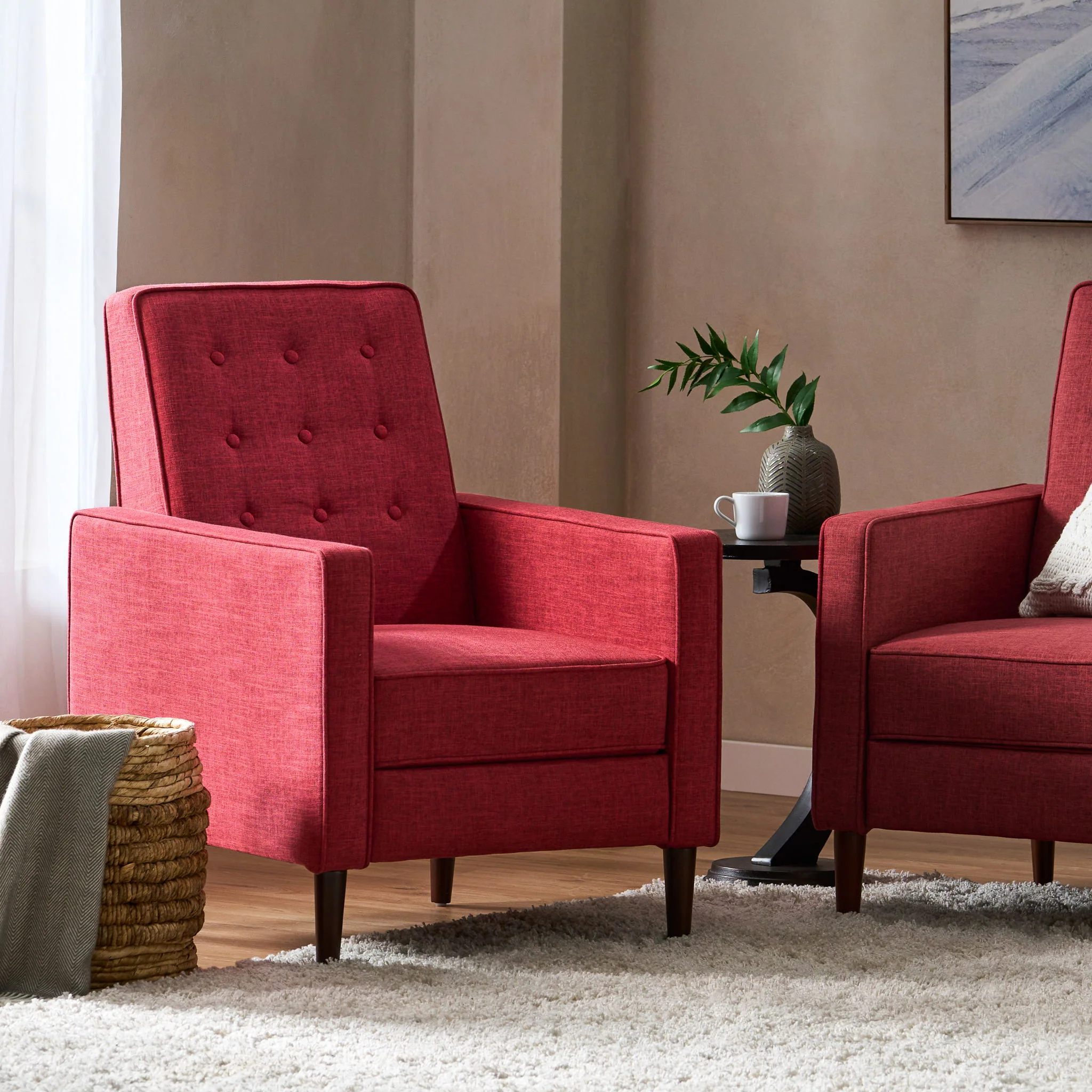 Mid-Century Modern Recliner With Button Tufted Waffle Stitch - Image 12