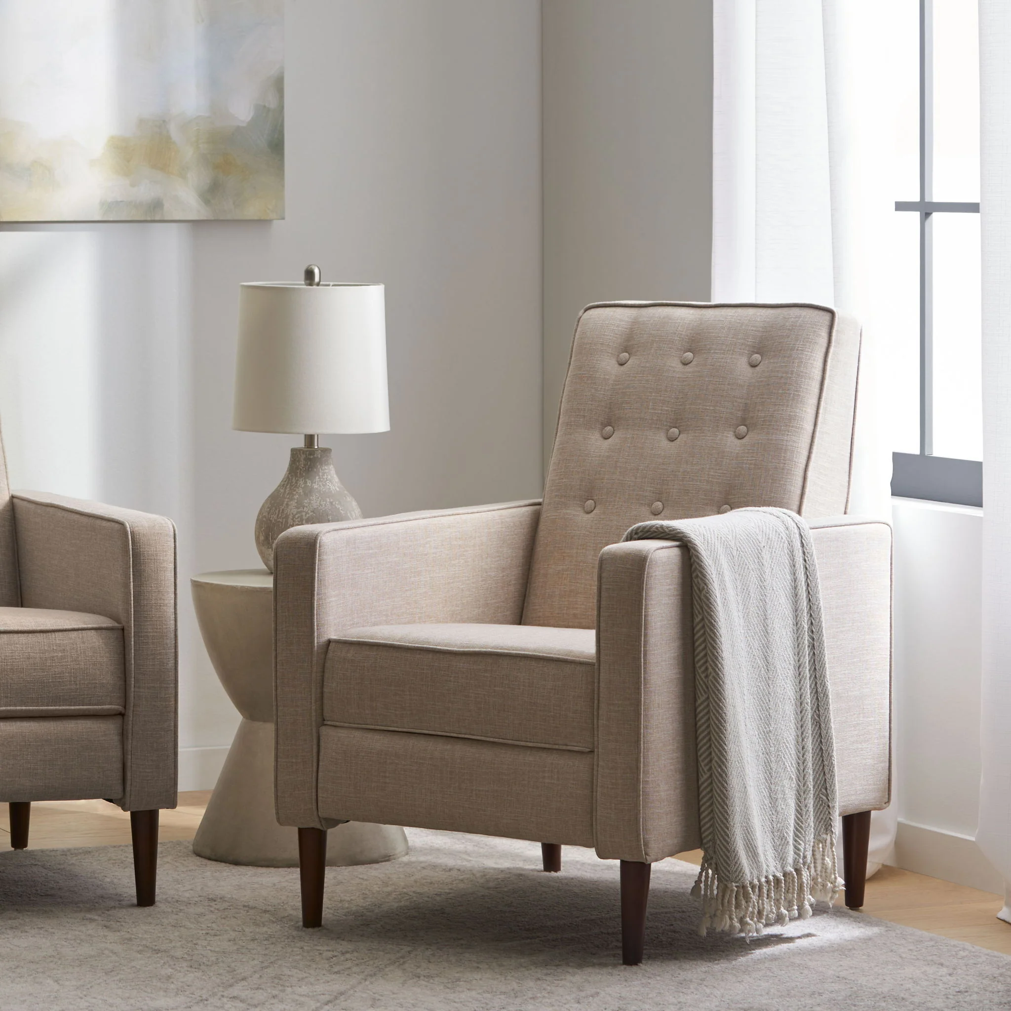 Mid-Century Modern Recliner With Button Tufted Waffle Stitch - Image 18