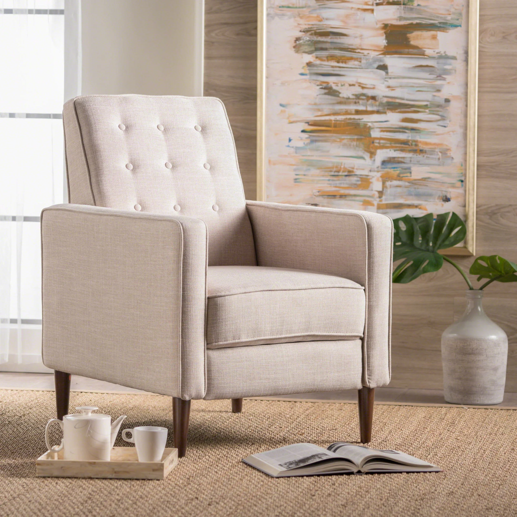 Mid-Century Modern Recliner With Button Tufted Waffle Stitch - Image 23