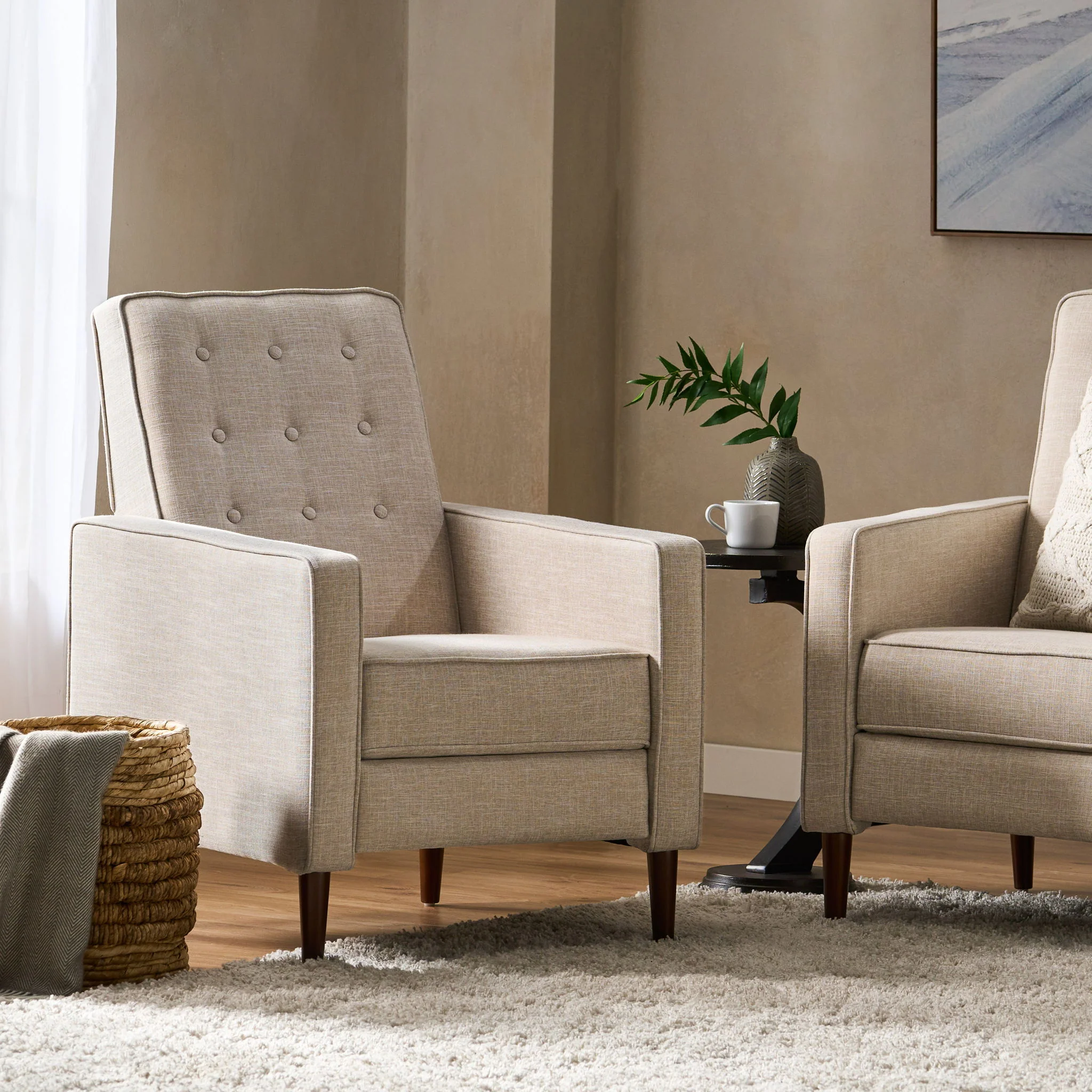 Mid-Century Modern Recliner With Button Tufted Waffle Stitch - Image 49