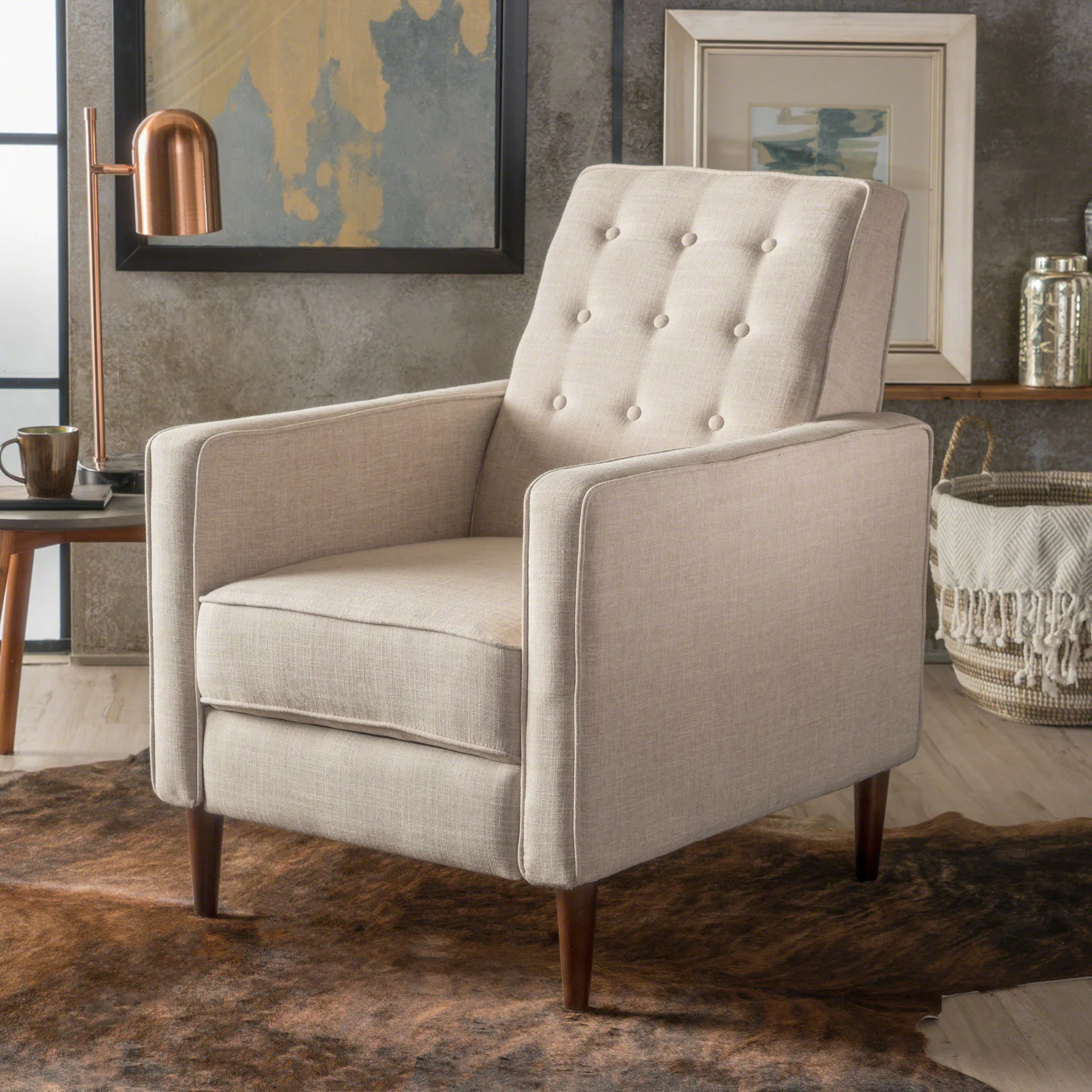 Mid-Century Modern Recliner With Button Tufted Waffle Stitch - Image 54