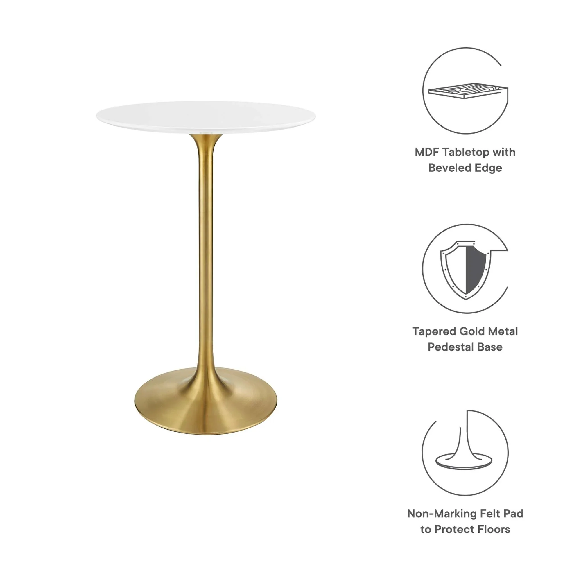 Mid-Century Modern Round Pedestal Bar Table – White 28 Inch - Image 11