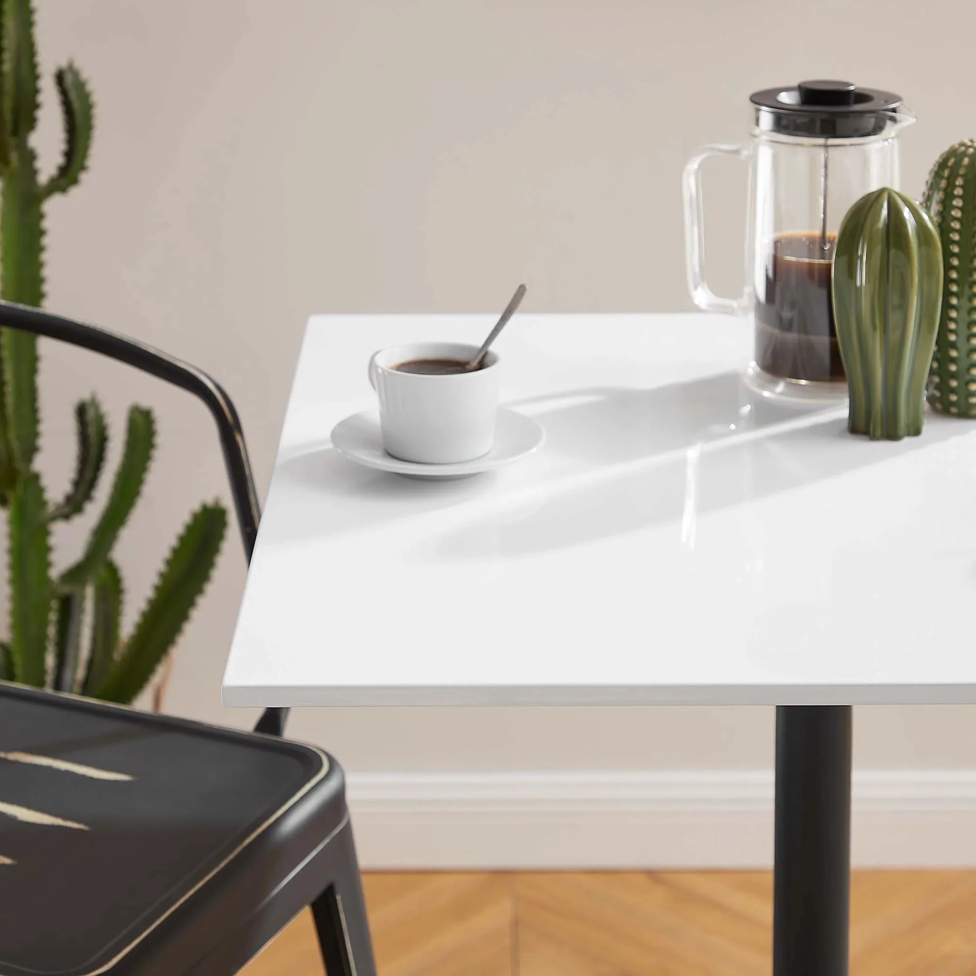 Mid-Century Modern Square Pedestal Bar Table – White 28 Inch - Image 19