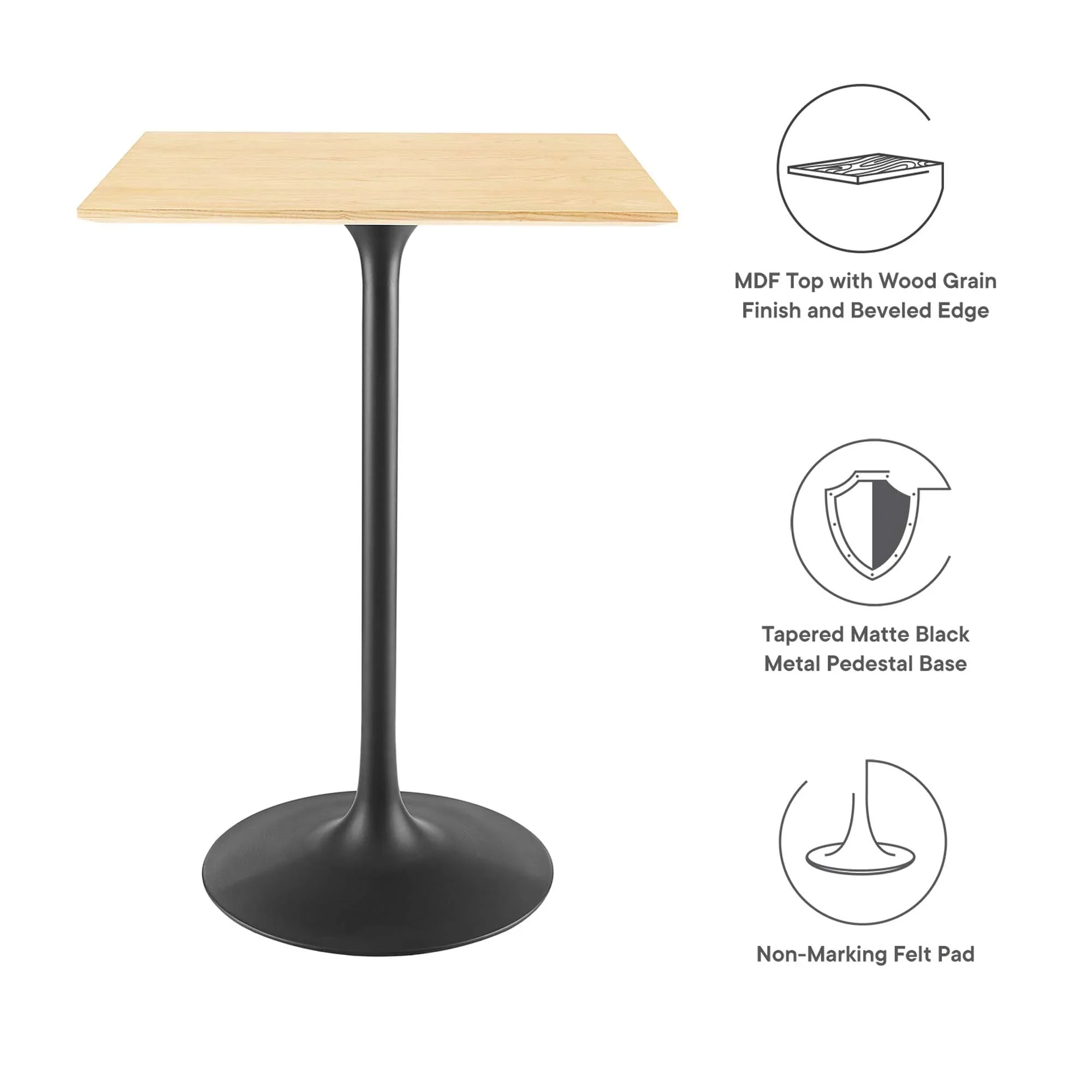 Mid-Century Modern Square Pedestal Bar Table – White 28 Inch - Image 24