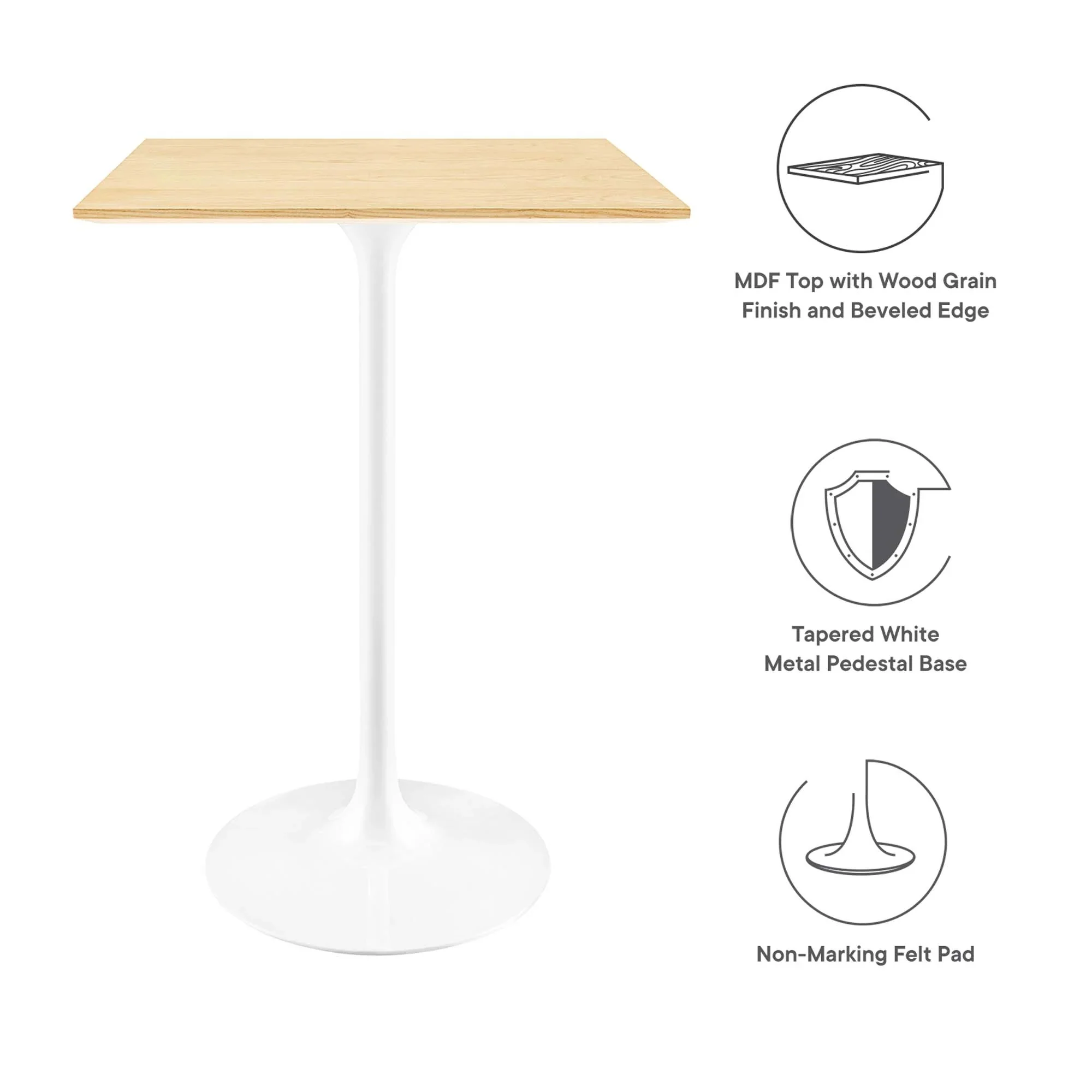 Mid-Century Modern Square Pedestal Bar Table – White 28 Inch - Image 31