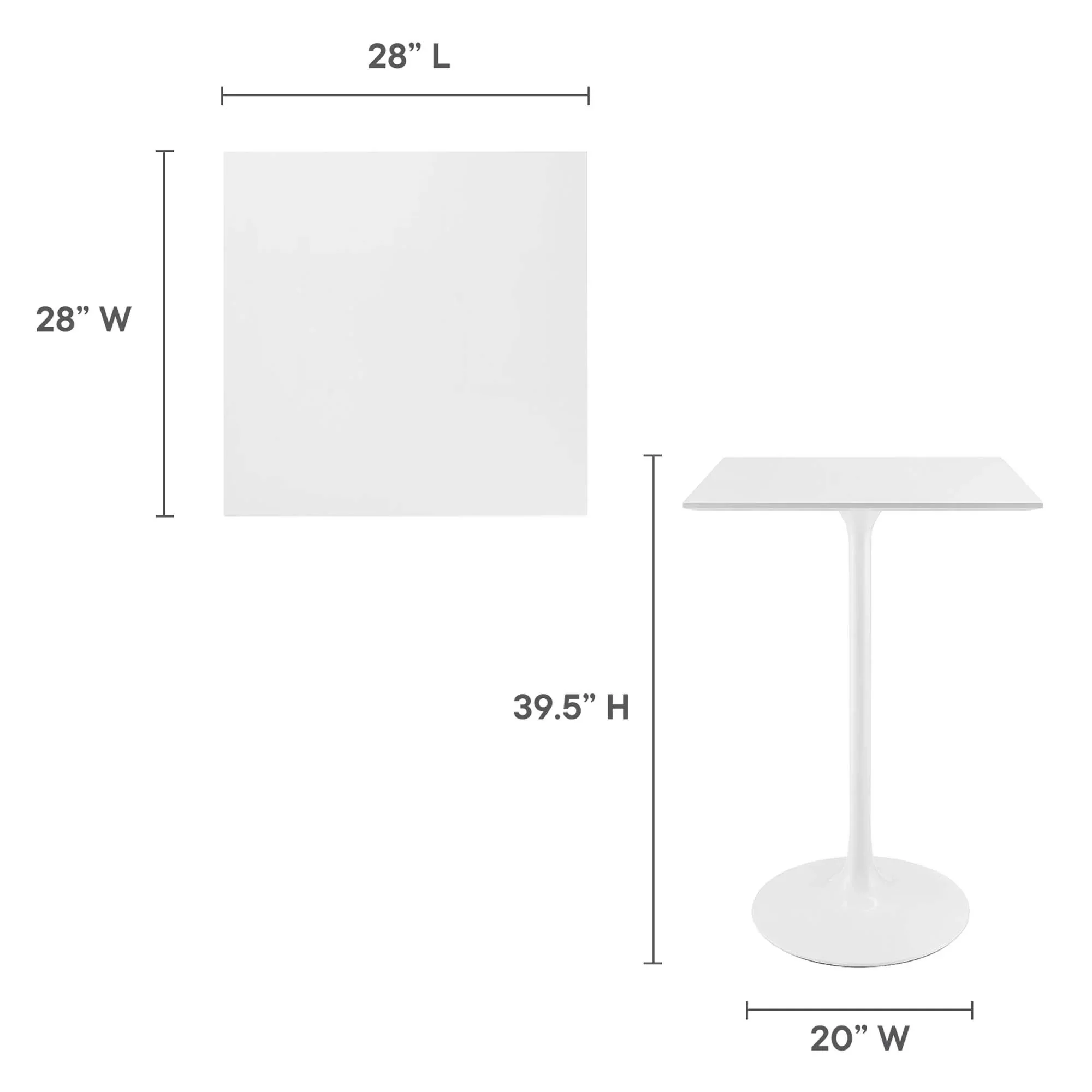 Mid-Century Modern Square Pedestal Bar Table – White 28 Inch - Image 5