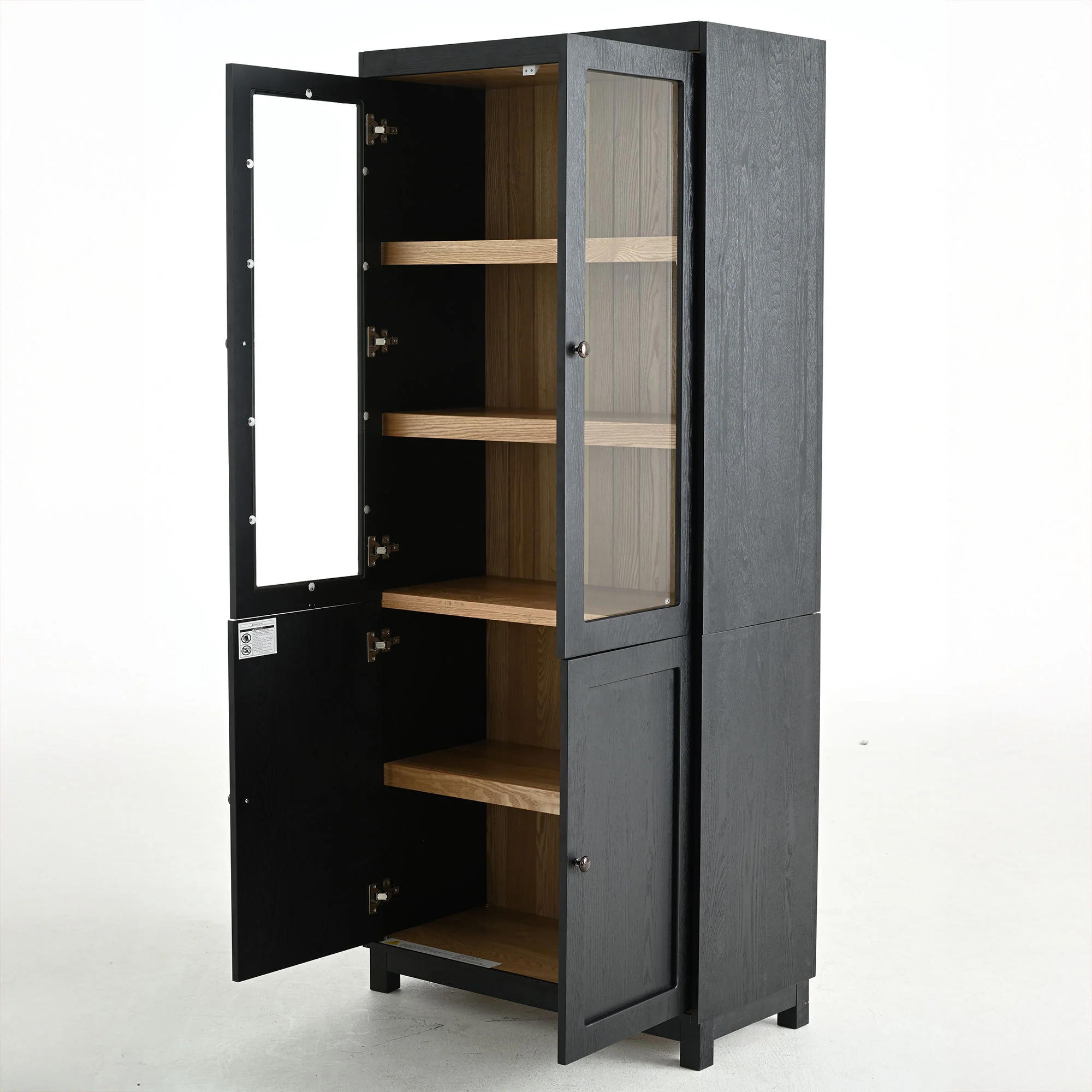 Mid Century Modern Style Tall Display Cabinet With Glass Doors For Collectibles - Black - Image 2
