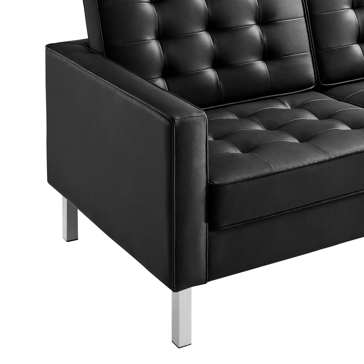 Mid-Century Modern Tufted Vegan Leather Sofa - Image 11