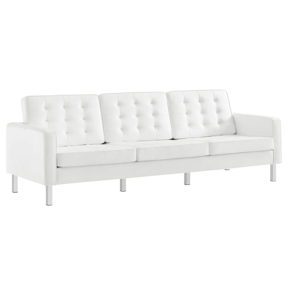 Mid-Century Modern Tufted Vegan Leather Sofa - Image 19