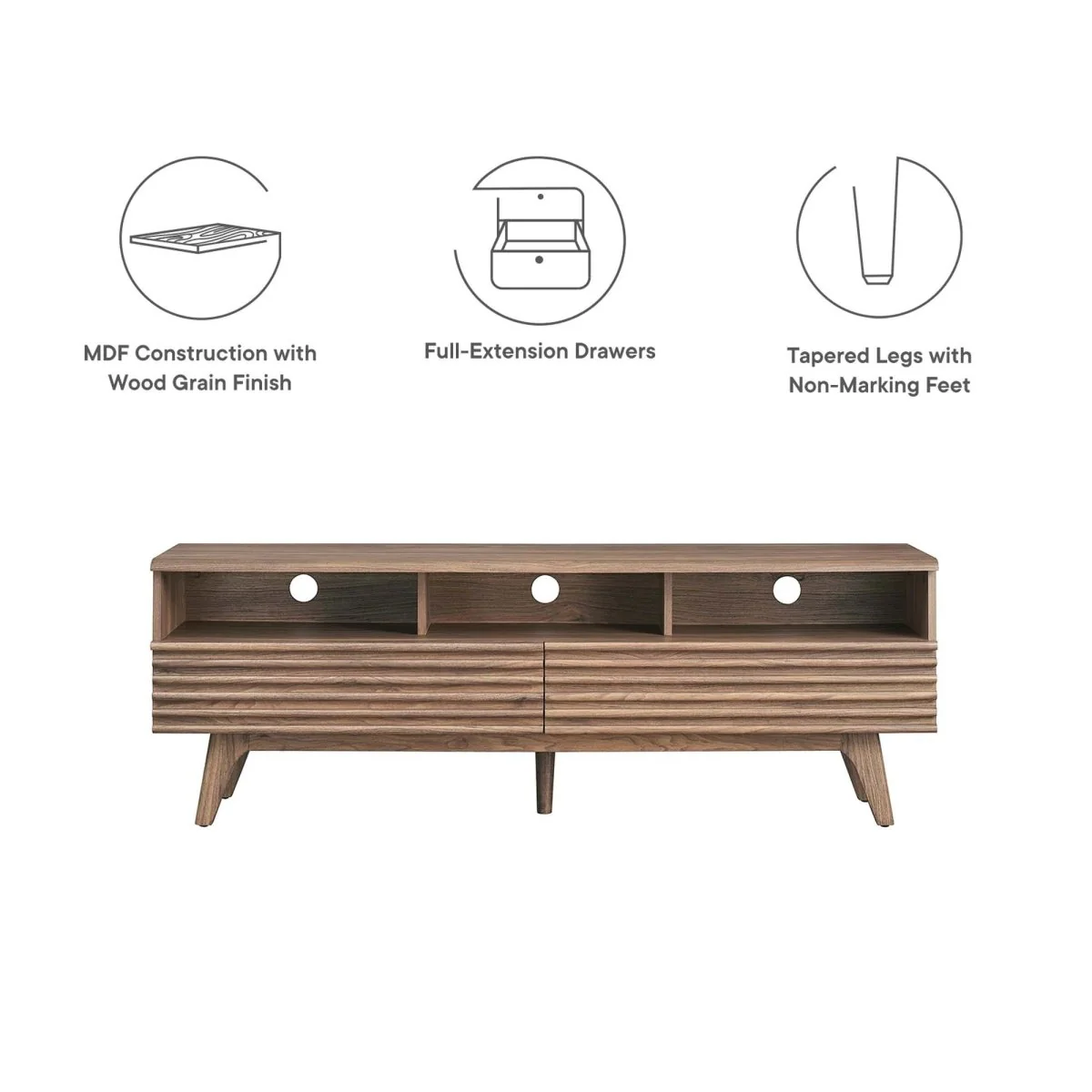 Mid Century Modern TV Stand with Drawers and Open Shelving 60 Inch - Image 14