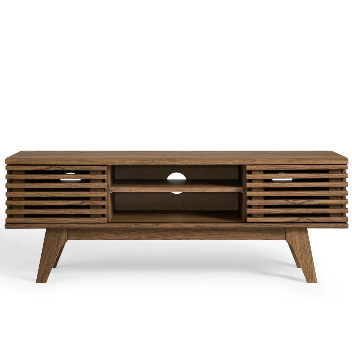 Mid Century Modern TV Stand with Sliding Doors and Adjustable Shelves 46 Inch - Image 2