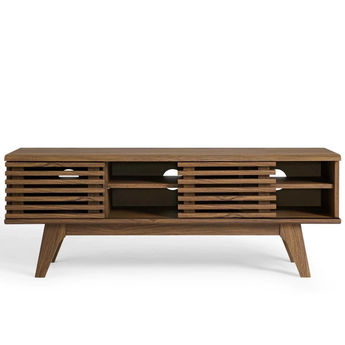 Mid Century Modern TV Stand with Sliding Doors and Adjustable Shelves 46 Inch - Image 3
