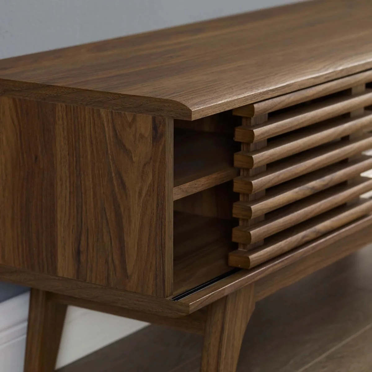 Mid Century Modern TV Stand with Sliding Doors and Adjustable Shelves 46 Inch - Image 6