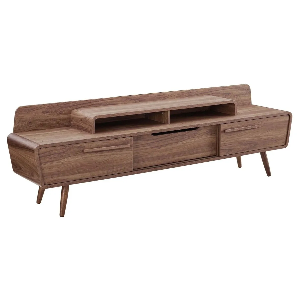 Mid Century Modern TV Stand with Sliding Doors and Storage 74 Inch