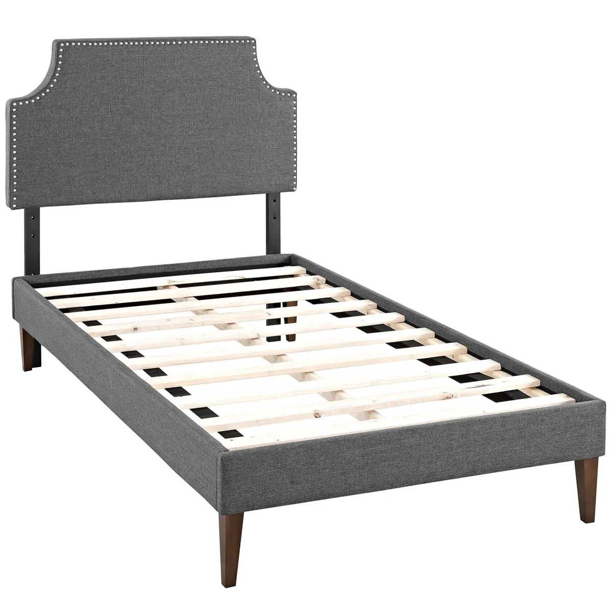 Twin Mid-Century Modern Upholstered Fabric Platform Bed in Gray - Image 5