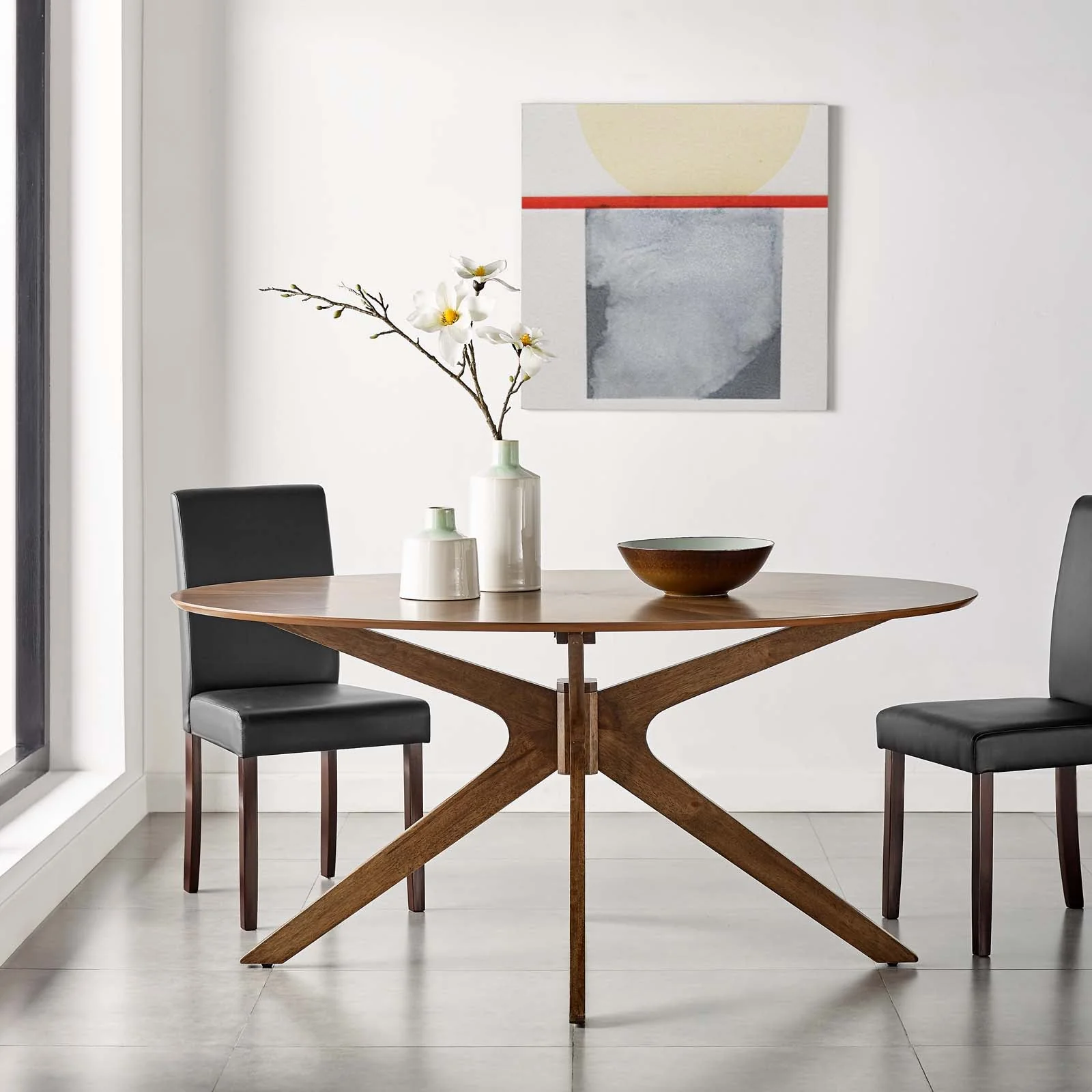 Mid Century Modern Wood Dining Table with Intersecting Base - Image 14