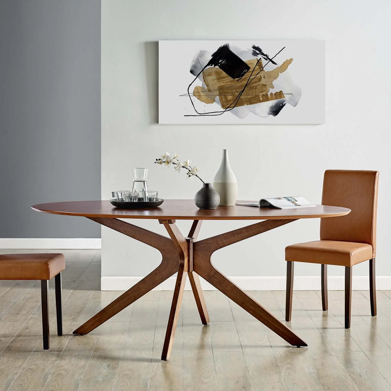 Mid Century Modern Wood Dining Table with Intersecting Base - Image 15