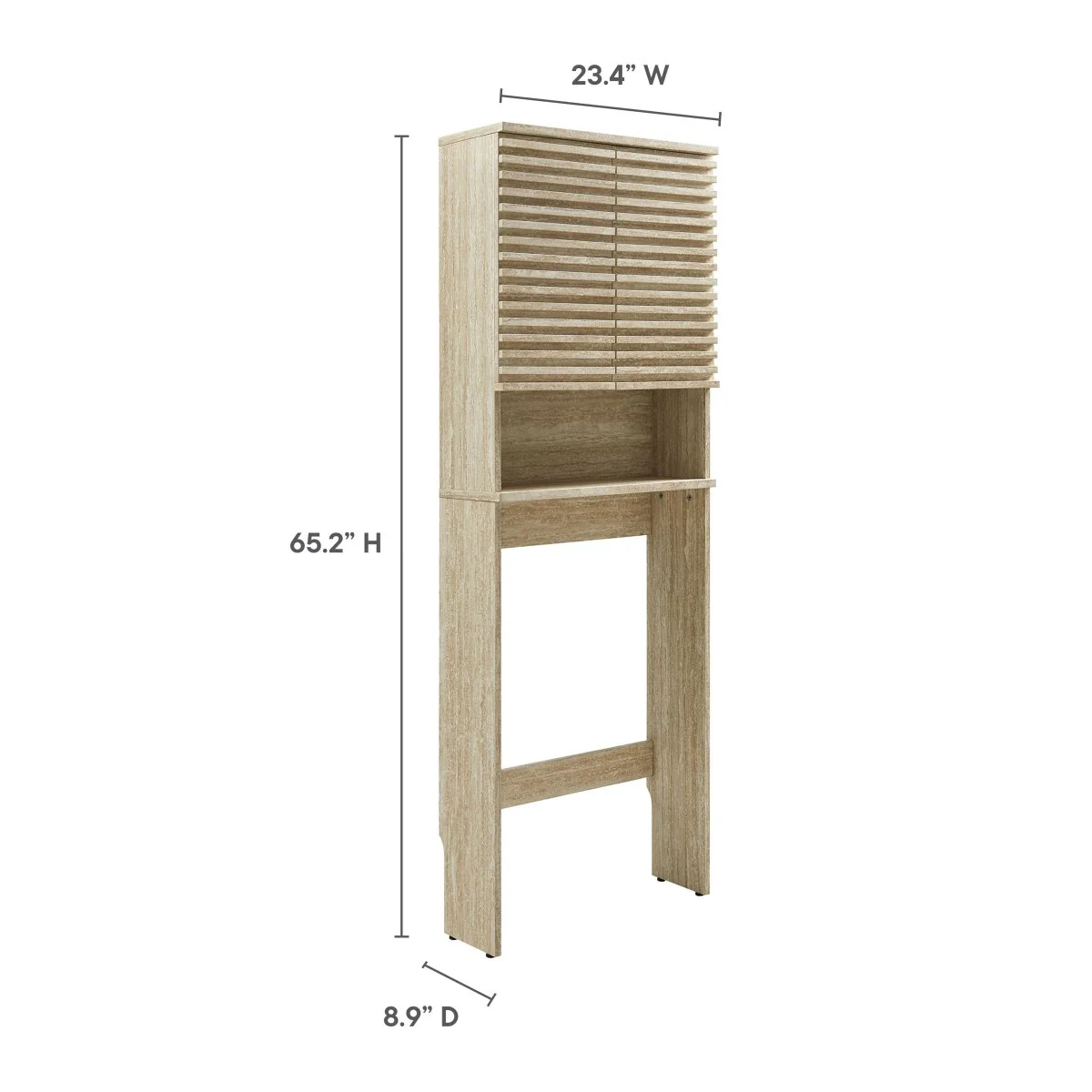 65" Faux Travertine Mid-Century Over-the-Toilet Bathroom Storage Cabinet - Image 3