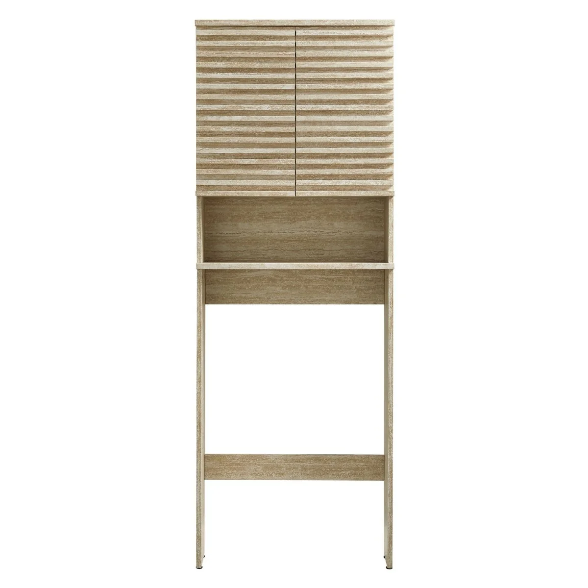 65" Faux Travertine Mid-Century Over-the-Toilet Bathroom Storage Cabinet - Image 6
