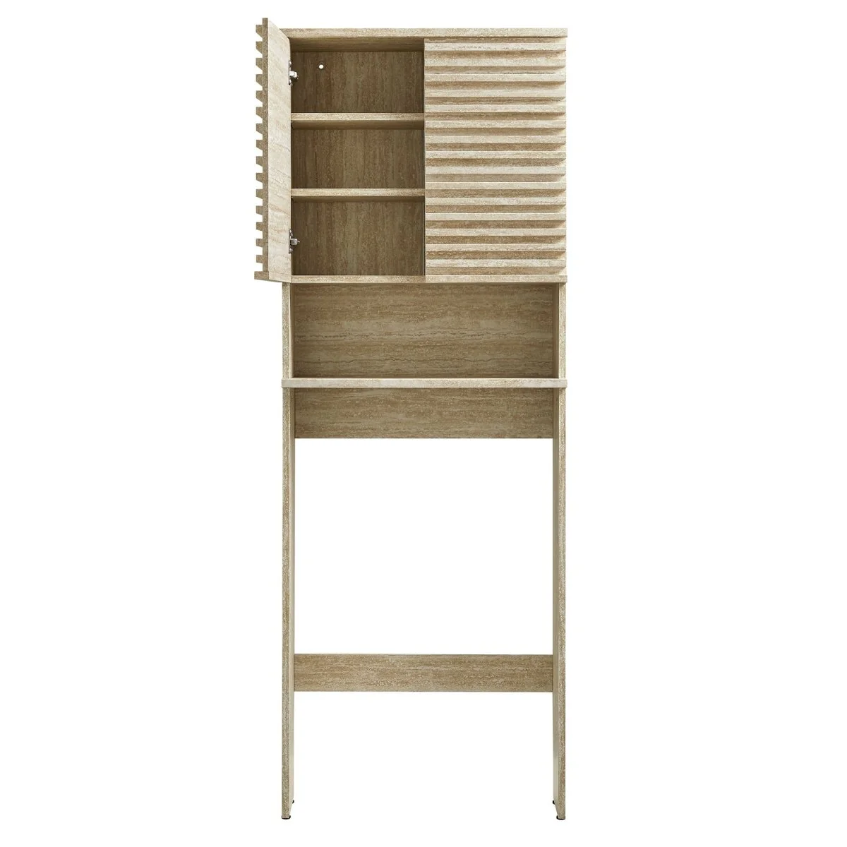 65" Faux Travertine Mid-Century Over-the-Toilet Bathroom Storage Cabinet - Image 7