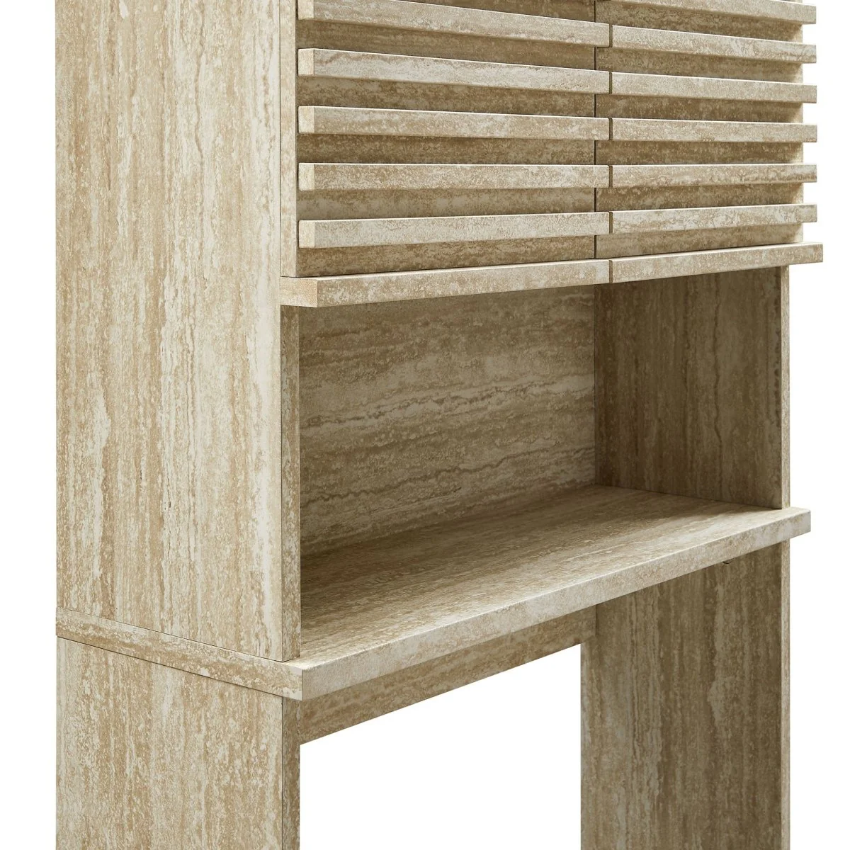 65" Faux Travertine Mid-Century Over-the-Toilet Bathroom Storage Cabinet - Image 8