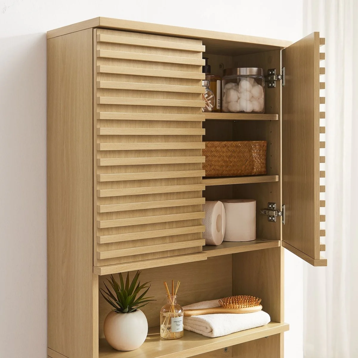 Mid-Century Over-the-Toilet Bathroom Storage Cabinet with Adjustable Shelves and Doors - Image 13