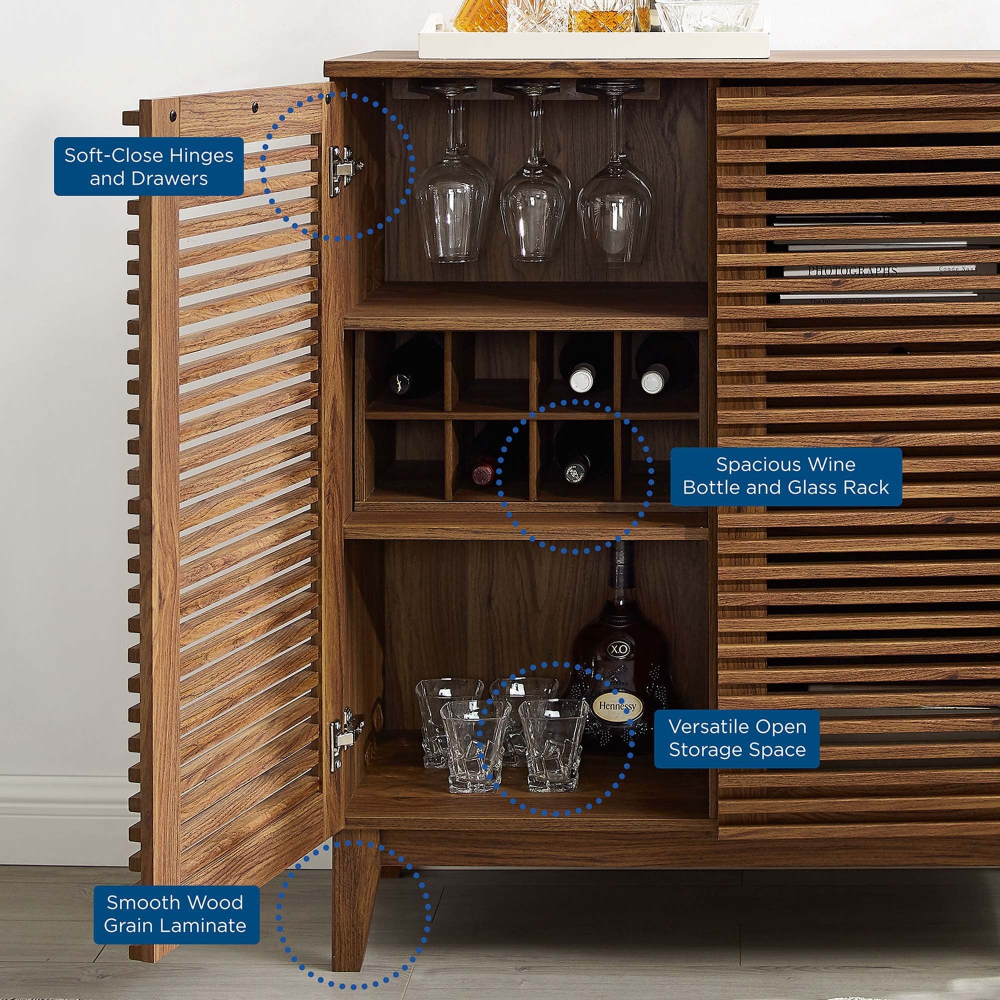 Mid-Century Slatted Door Bar Cabinet – Walnut 46 Inch - Image 19
