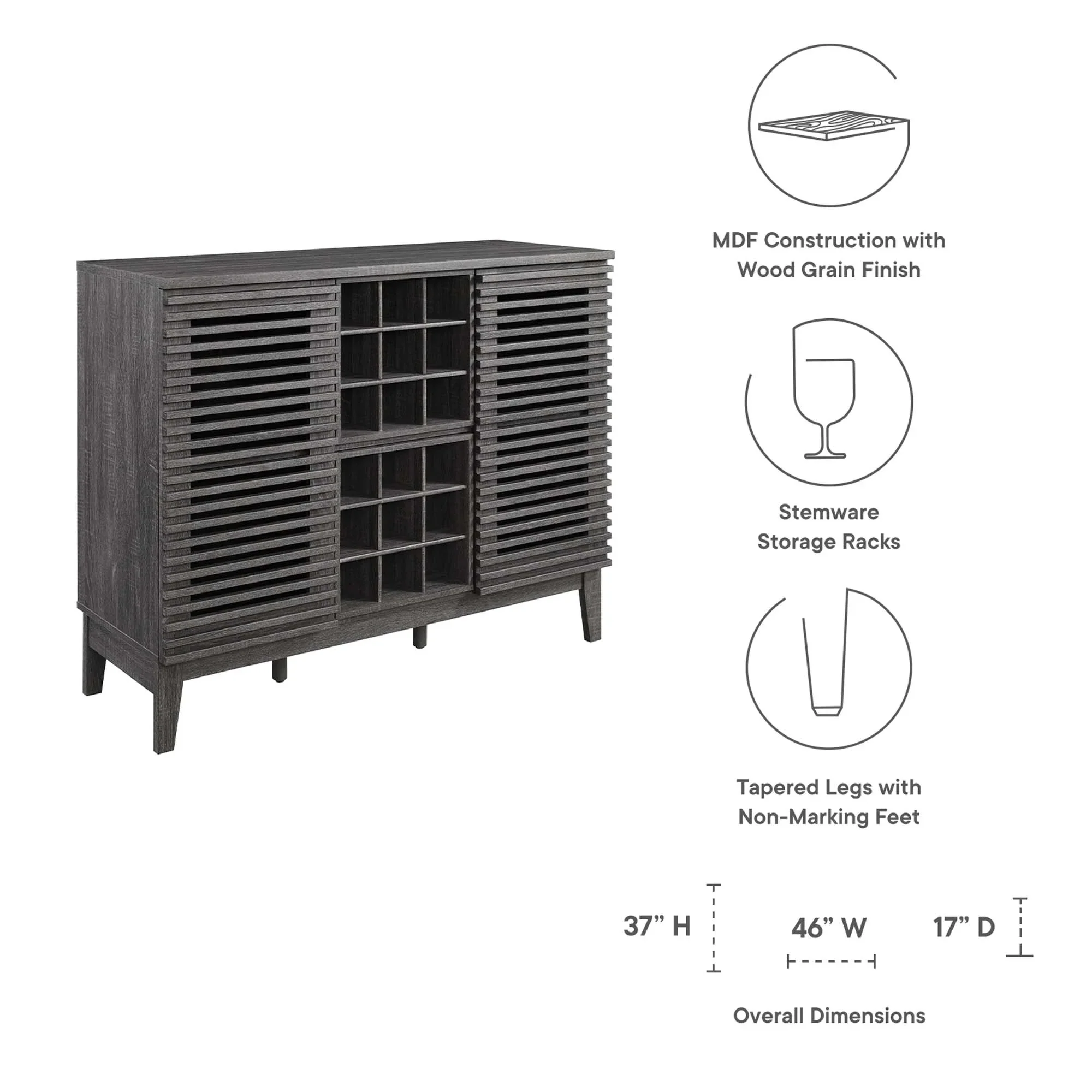 Mid-Century Slatted Door Bar Cabinet – Walnut 46 Inch - Image 3