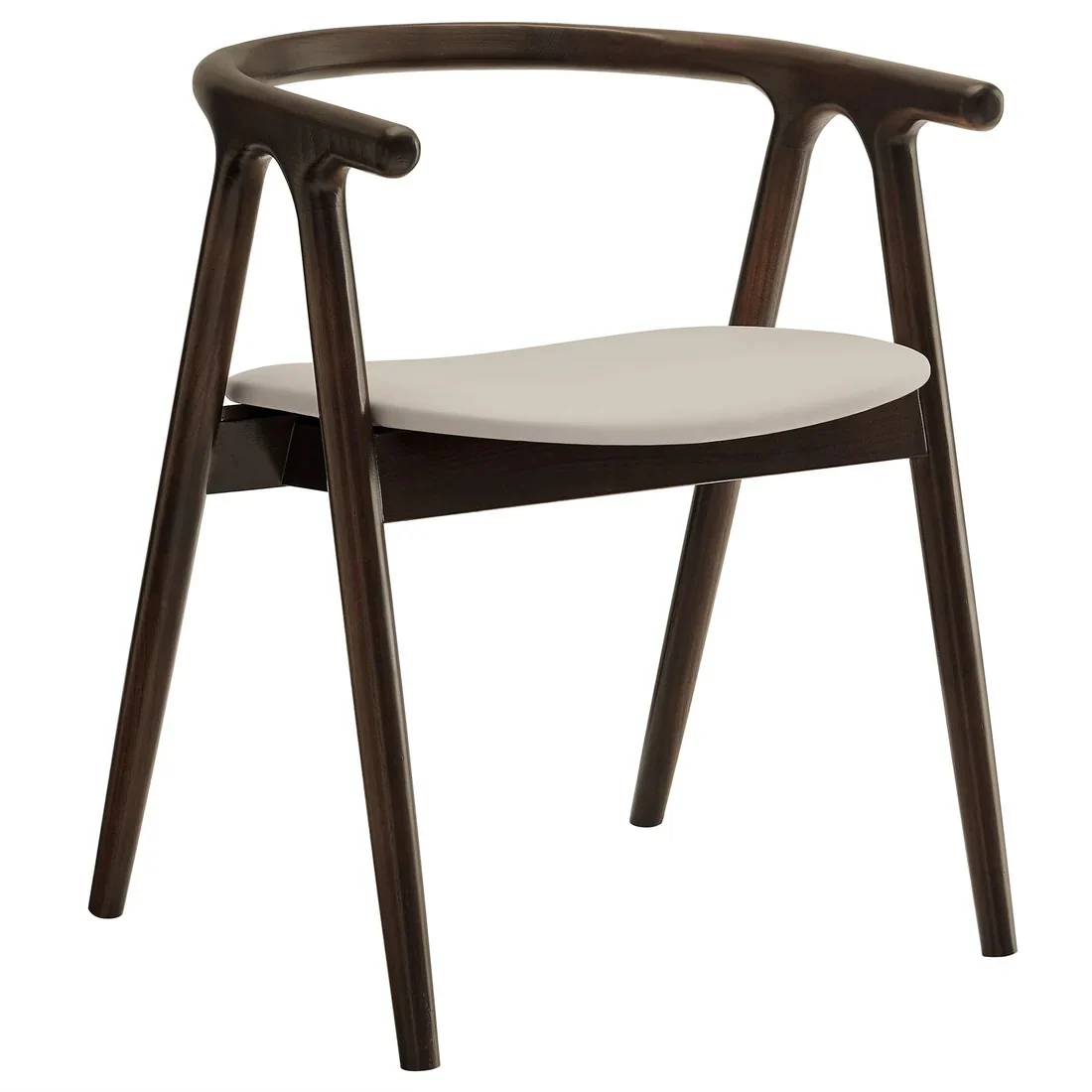 Mid-Century Solid Elm Wood and Vegan Leather Dining Armchair