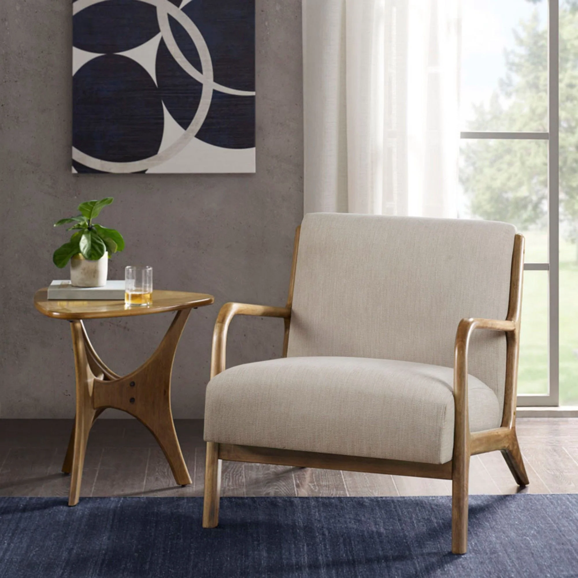 Mid-Century Style Lounge Chair With Upholstered Seat - Image 31