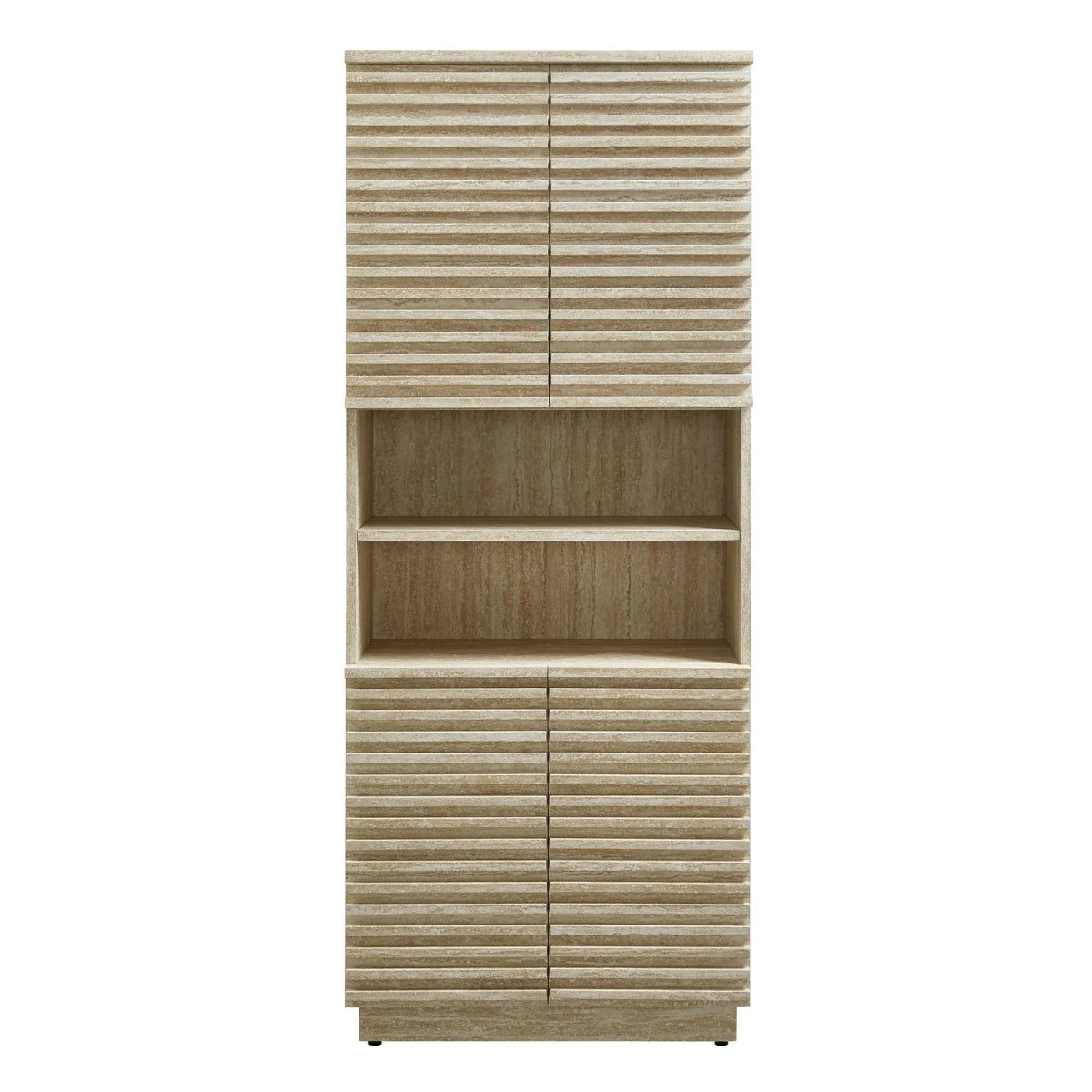 59" Faux Travertine Mid-Century Tall Linen Storage Cabinet - Image 7