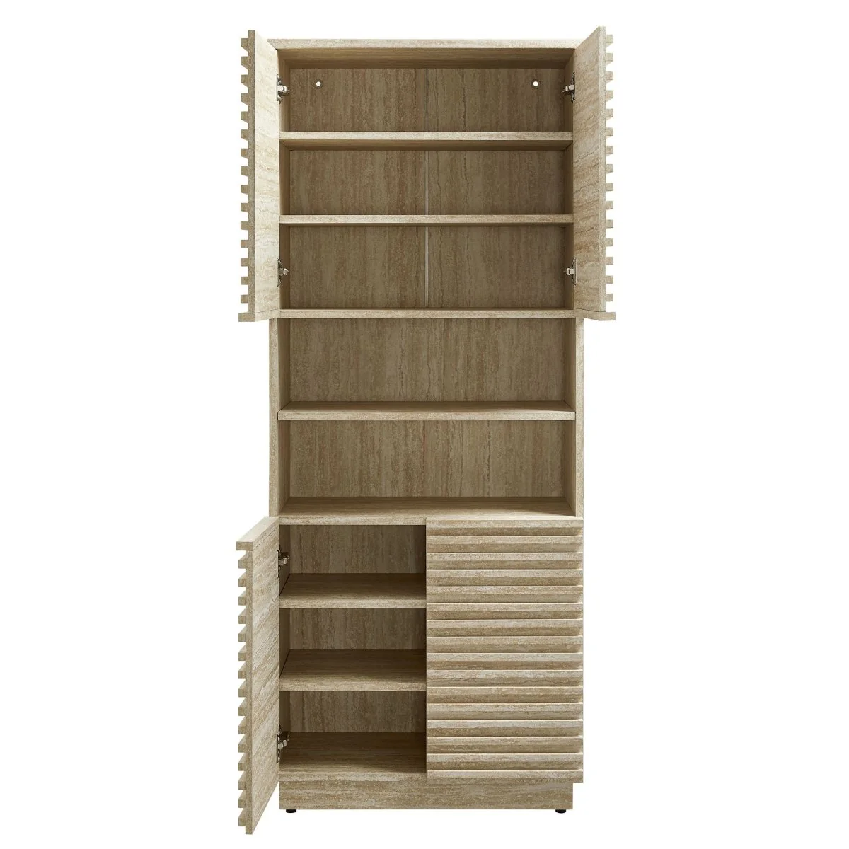 59" Faux Travertine Mid-Century Tall Linen Storage Cabinet - Image 8