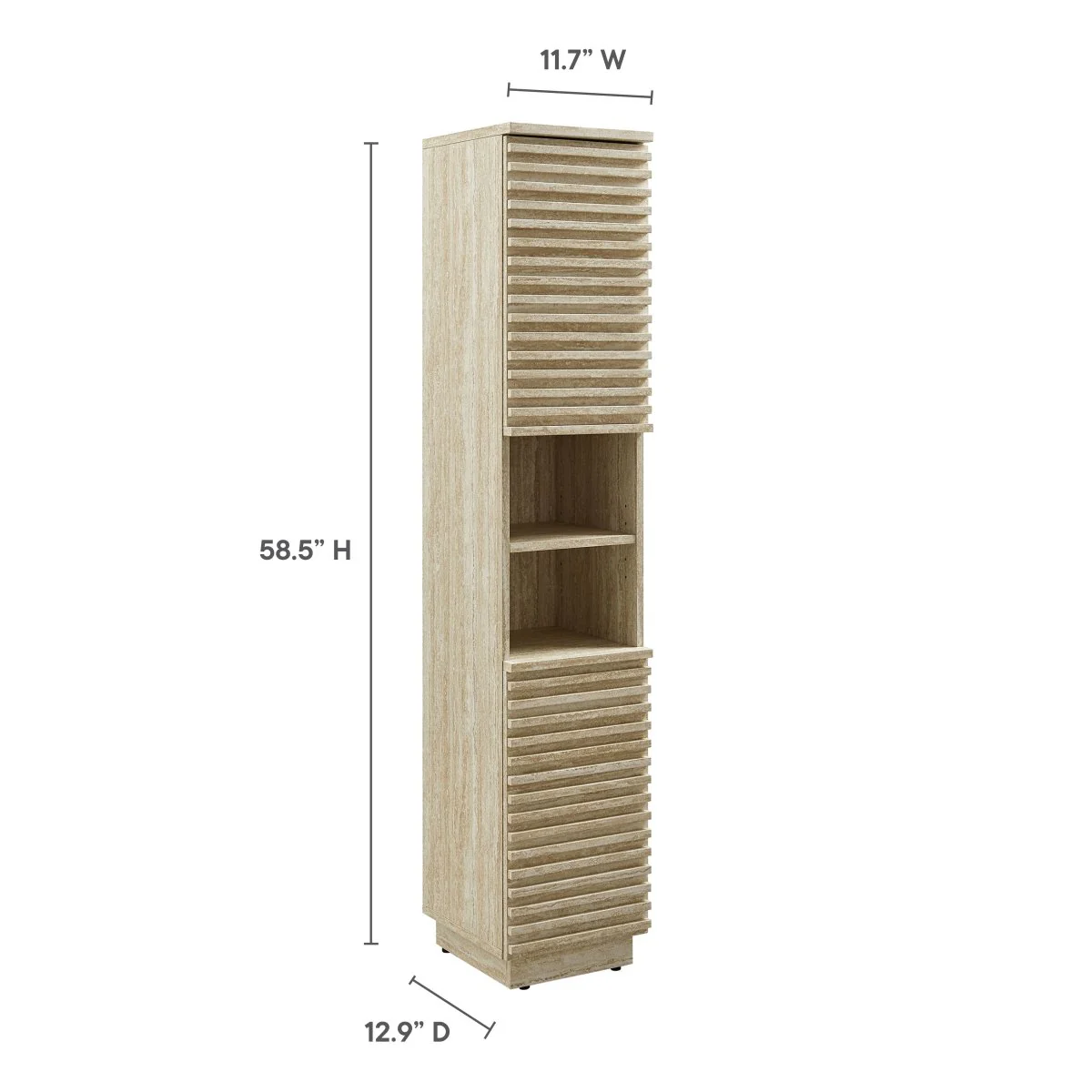 59" Faux Travertine Mid-Century Tall Narrow Linen Storage Cabinet - Image 3