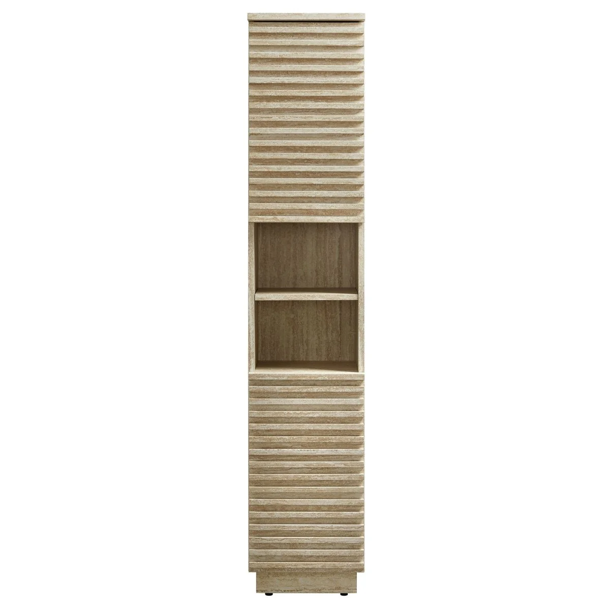 59" Faux Travertine Mid-Century Tall Narrow Linen Storage Cabinet - Image 7