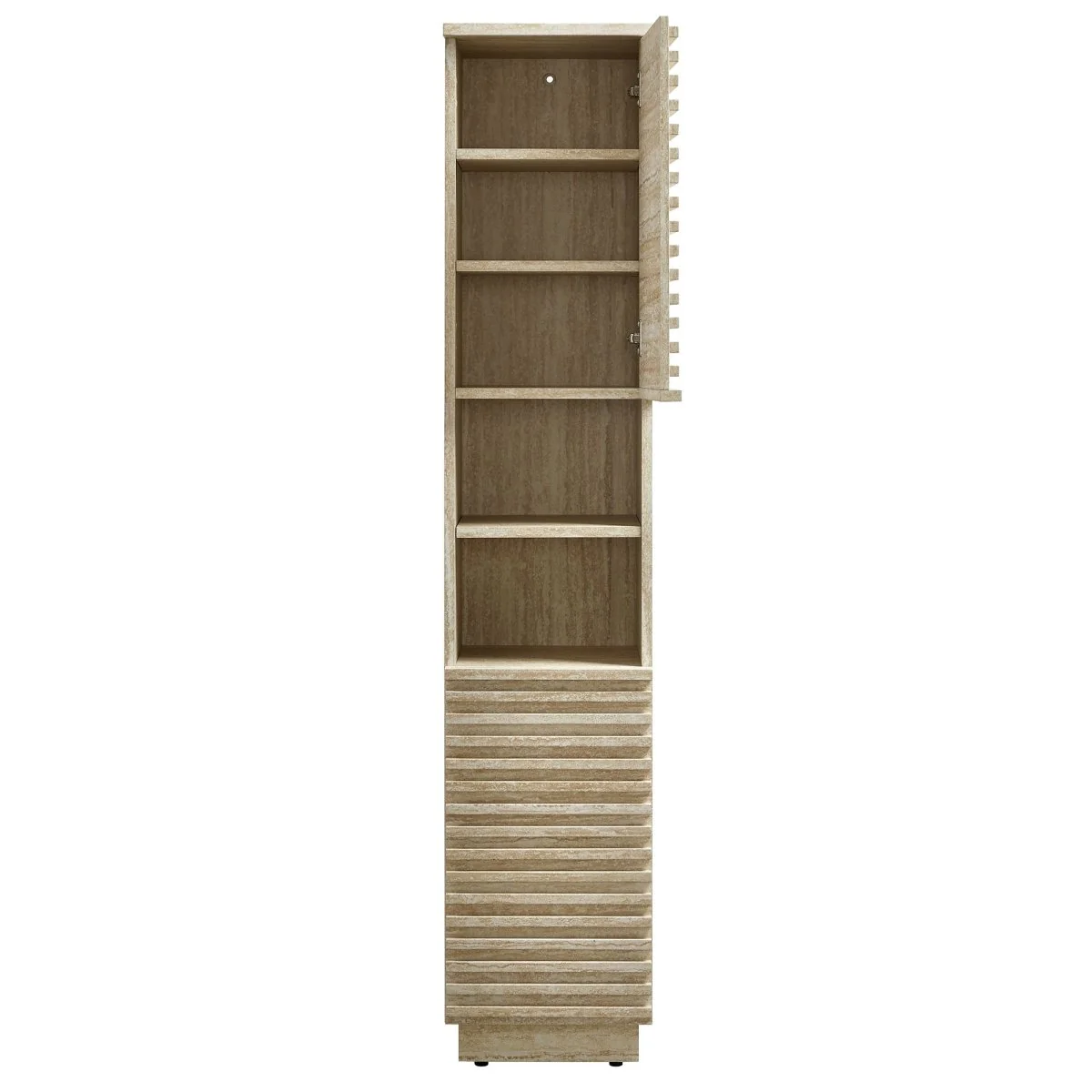 59" Faux Travertine Mid-Century Tall Narrow Linen Storage Cabinet - Image 8
