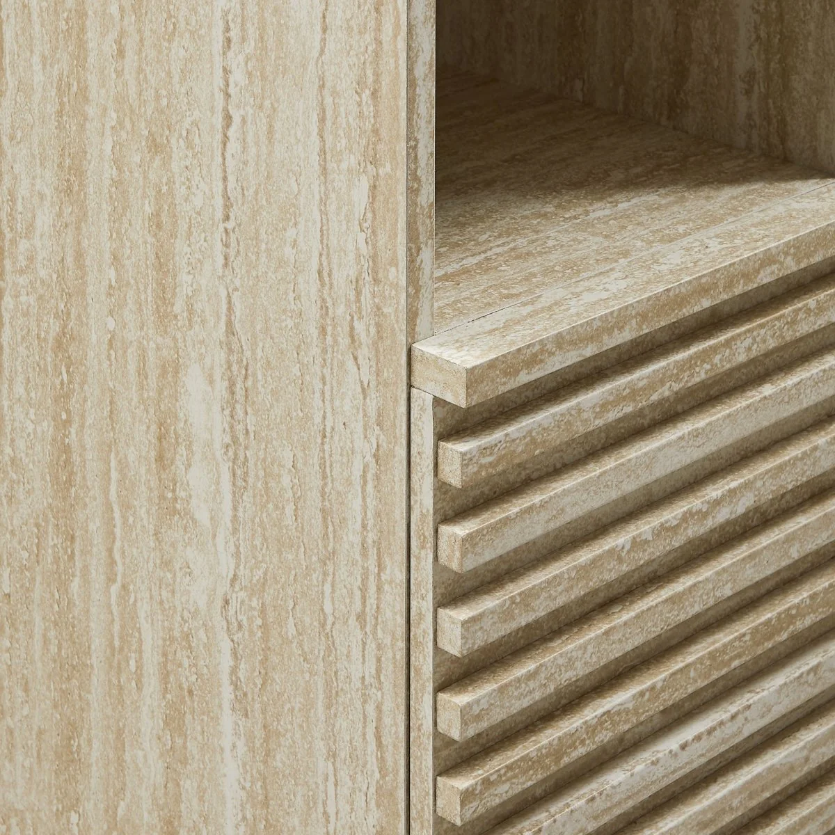 59" Faux Travertine Mid-Century Tall Narrow Linen Storage Cabinet - Image 9