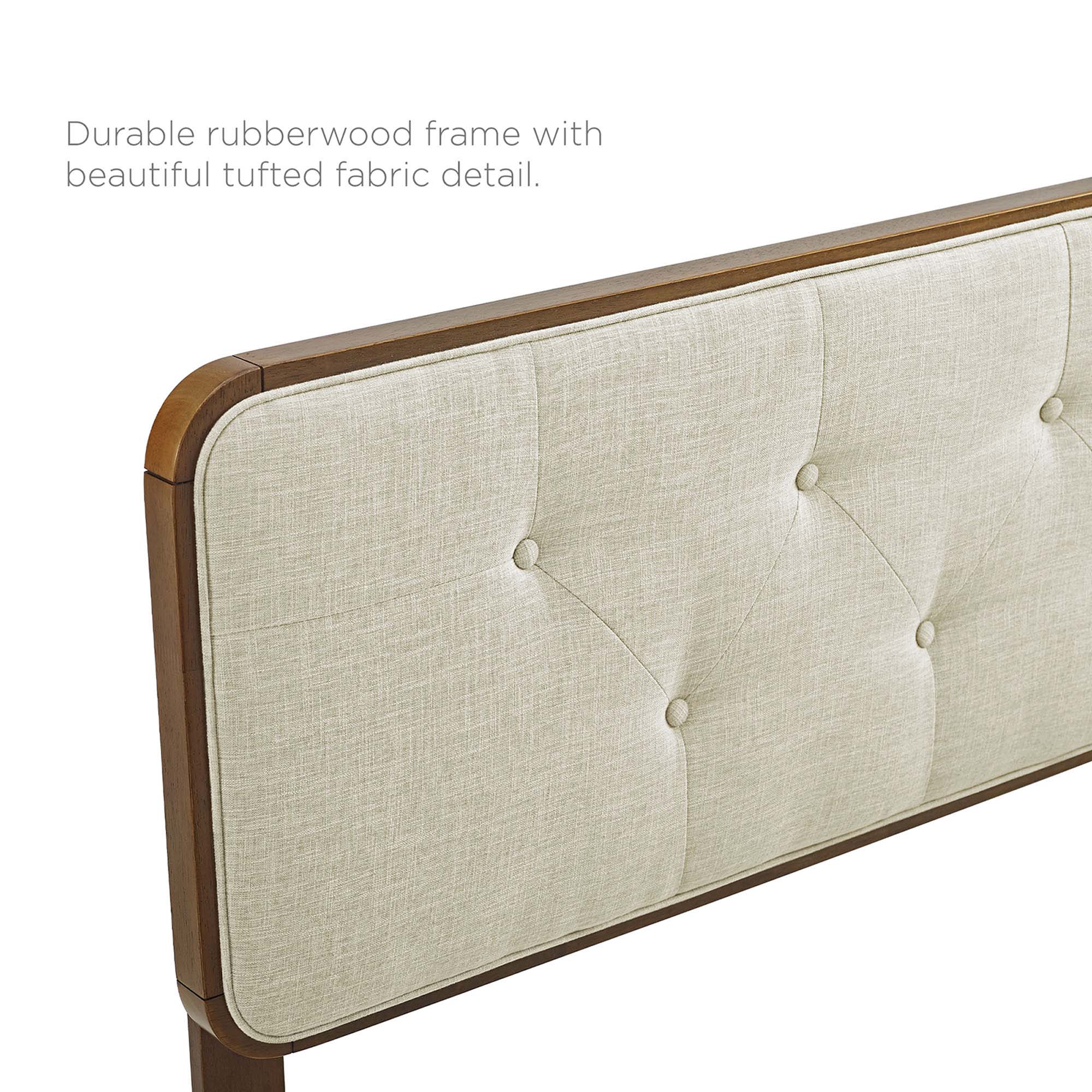 Mid Century Tufted Wood Platform Bed with Splayed Legs - Image 14