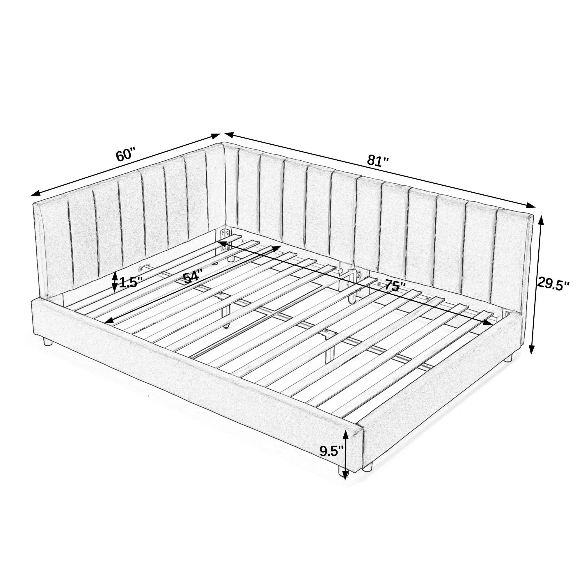 Mid-Century Upholstered Tufted Bed Frame With Backrest And Armrests - Image 7