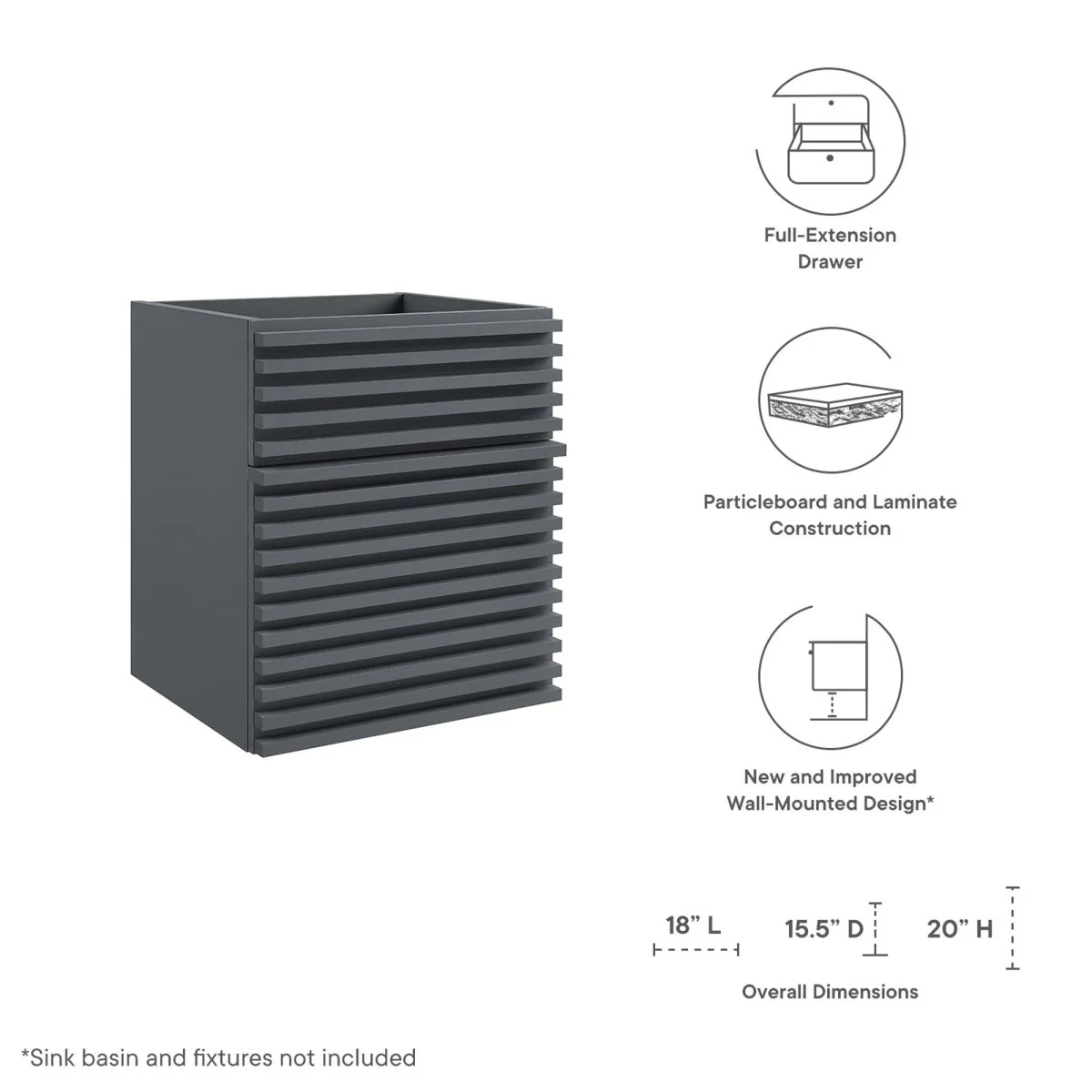Mid-Century Wall-Mount Bathroom Vanity Cabinet — Available in Multiple Sizes and Finishes - Image 18
